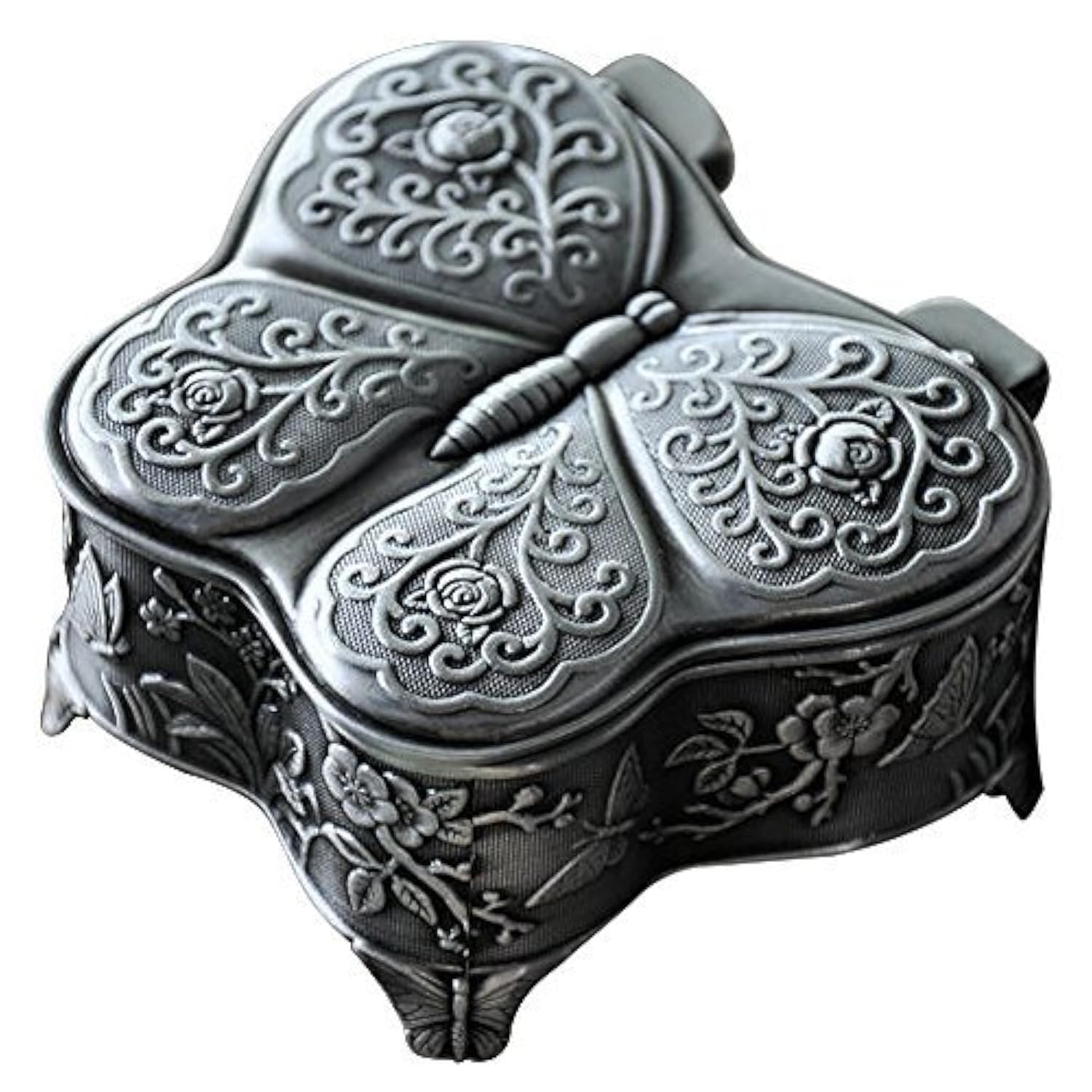 Vintage Metal Butterfly Jewelry Box with Antique Flower Carving - Elegant Trinket Storage for Necklaces, Rings & Earrings - Perfect for Home Decor, Gift Giving & Travel Accessories
