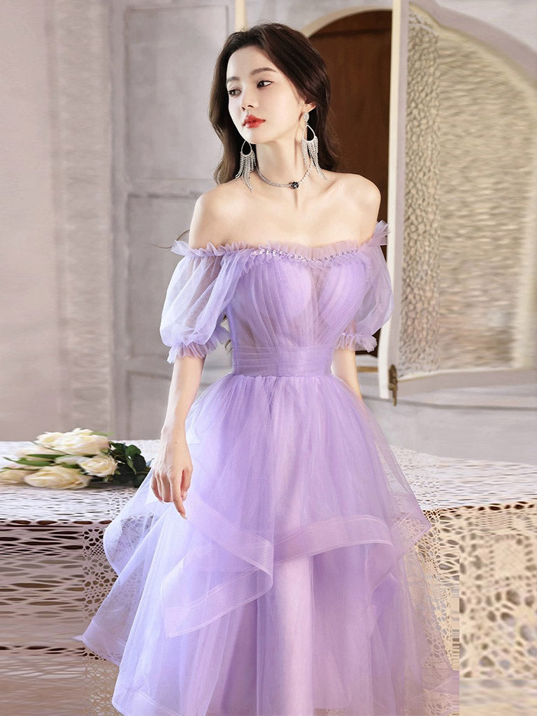 Elegant Purple Tulle Short Prom Dress for Homecoming - Perfect for Dances, Parties & Special Occasions