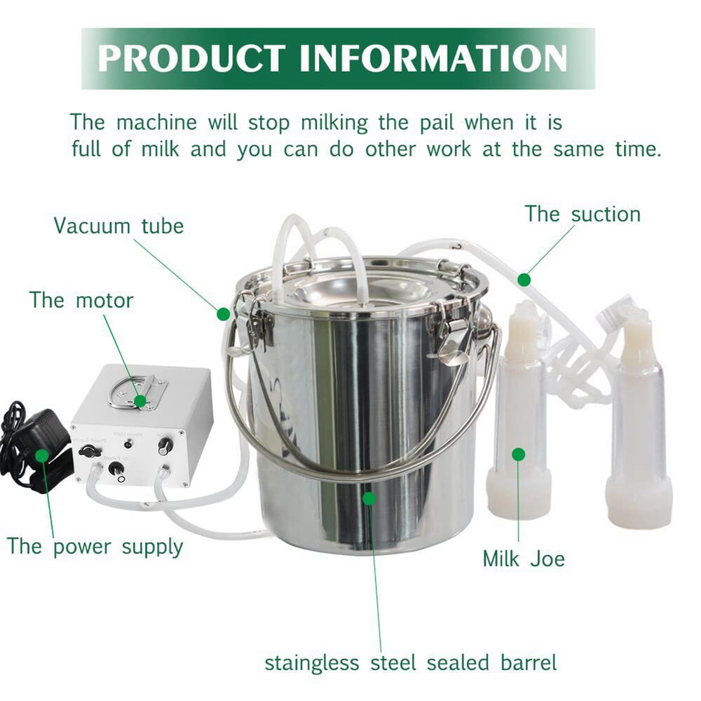 3L Electric Goat Milking Machine - Automatic Rechargeable Battery Powered Vacuum Pump with 2 Stainless Steel Teat Cups & Bucket - Portable Dairy Equipment for Small Farms, Homesteads, and Goat Owners (Battery Operated) - Perfect for Daily Milking, Farm Use, and Livestock Care