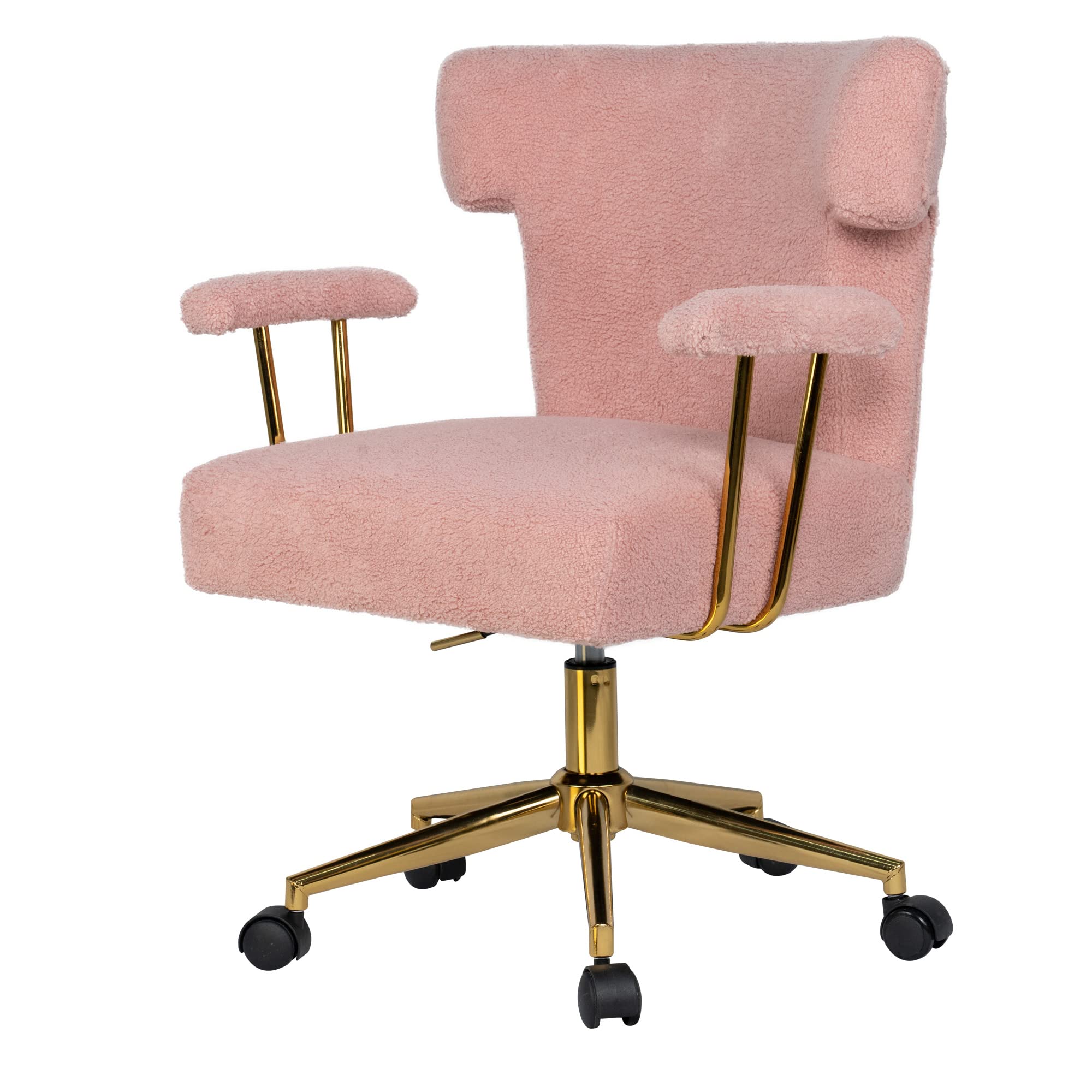 Goujxcy Modern Velvet Upholstered Office Chair - Adjustable Height Cute Pink Armchair for Home, Bedroom, Study & Living Room | Perfect for Work from Home, Gaming & Vanity Desk