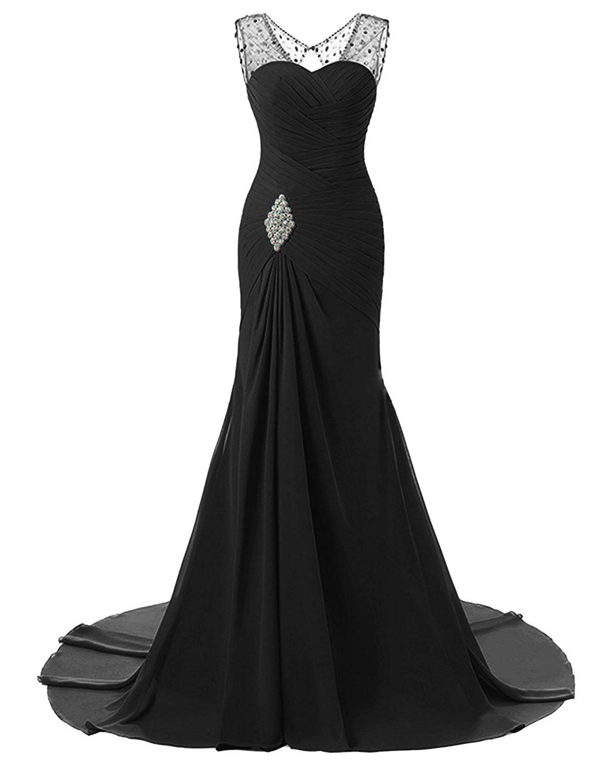 Monalia Women's Chiffon Bridesmaid Dress - Long V-Neck Evening Party Gown (B24, Black, Size 22) | Perfect for Weddings, Proms & Formal Events