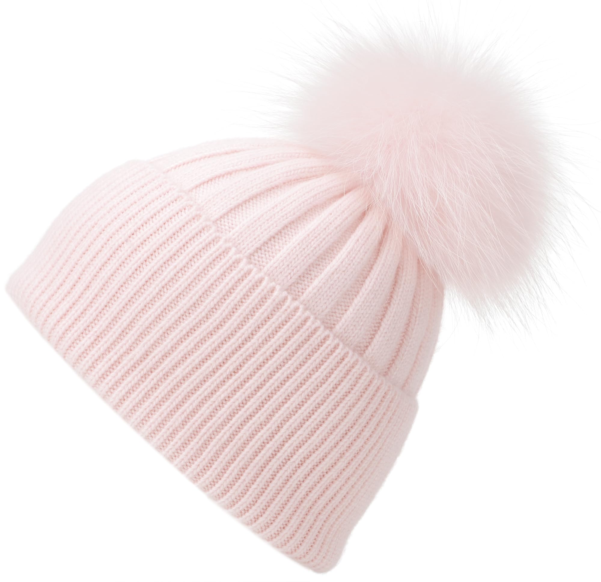 Women's Winter Warm Hat with Real Fox Fur Pom Pom - Soft Cashmere Blend Long Knit Beanie Skull Cap for Cold Weather, Outdoor Activities & Fashion Accessory
