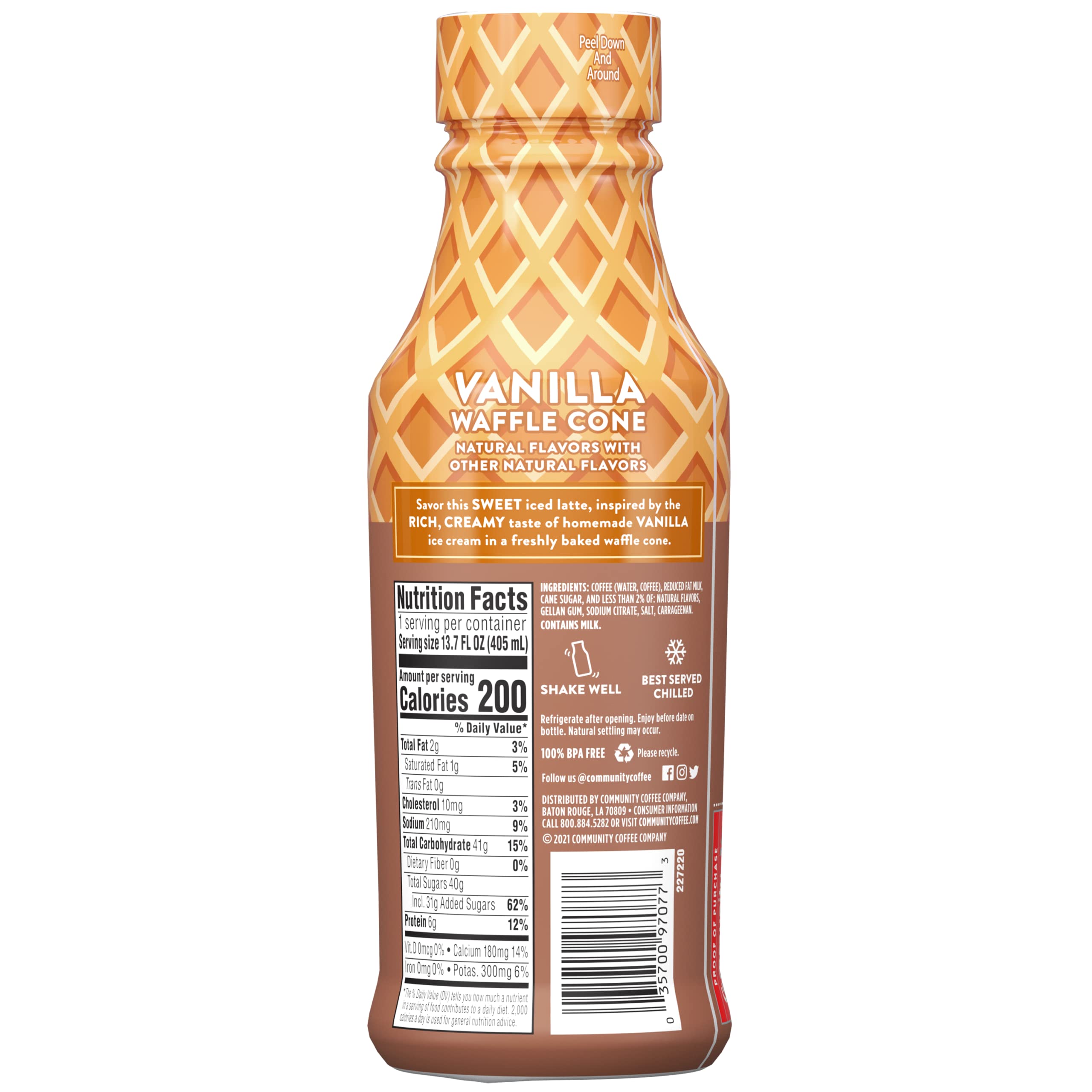 Community Coffee Vanilla Waffle Cone Iced Latte Ready to Drink - 13.7oz Bottle (Pack of 12) | Delicious Cold Brew Coffee for Office, Road Trips & Summer Refreshment