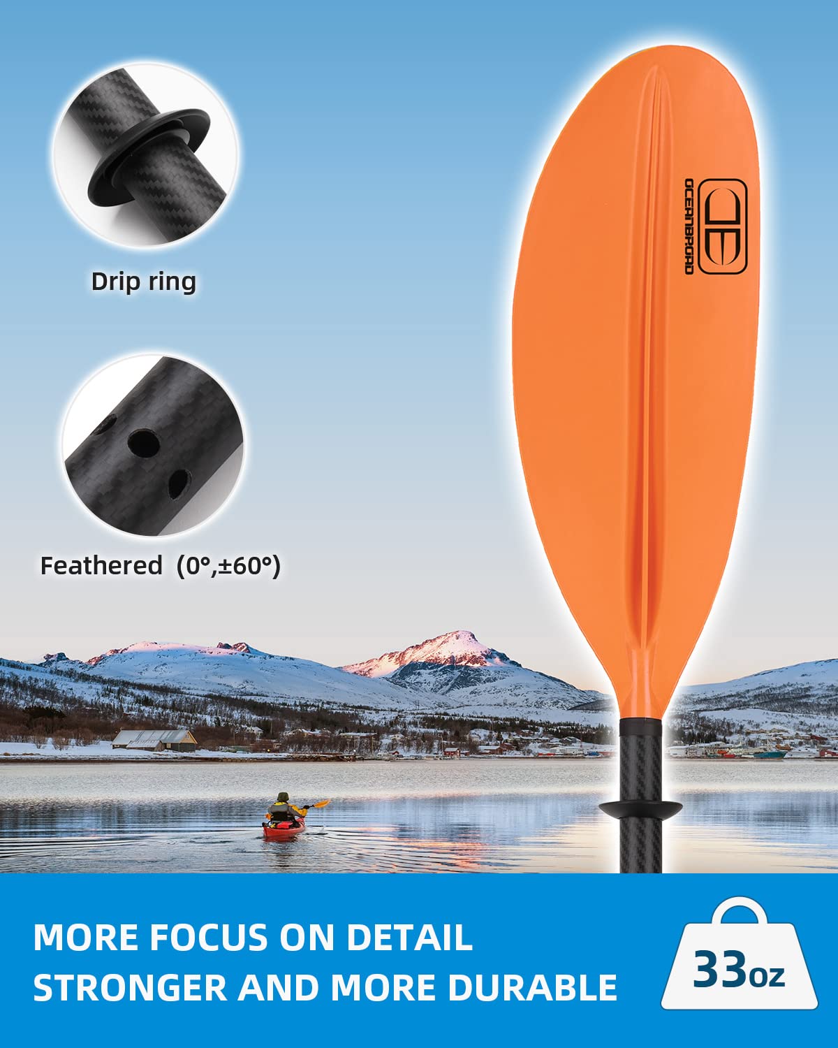 Premium Carbon Fiber Kayak Paddle 90.5in/230cm & 86in/218cm - Lightweight Canoe Oar for Adults with Paddle Leash - Perfect for Recreational Kayaking, Canoeing & Fishing Trips
