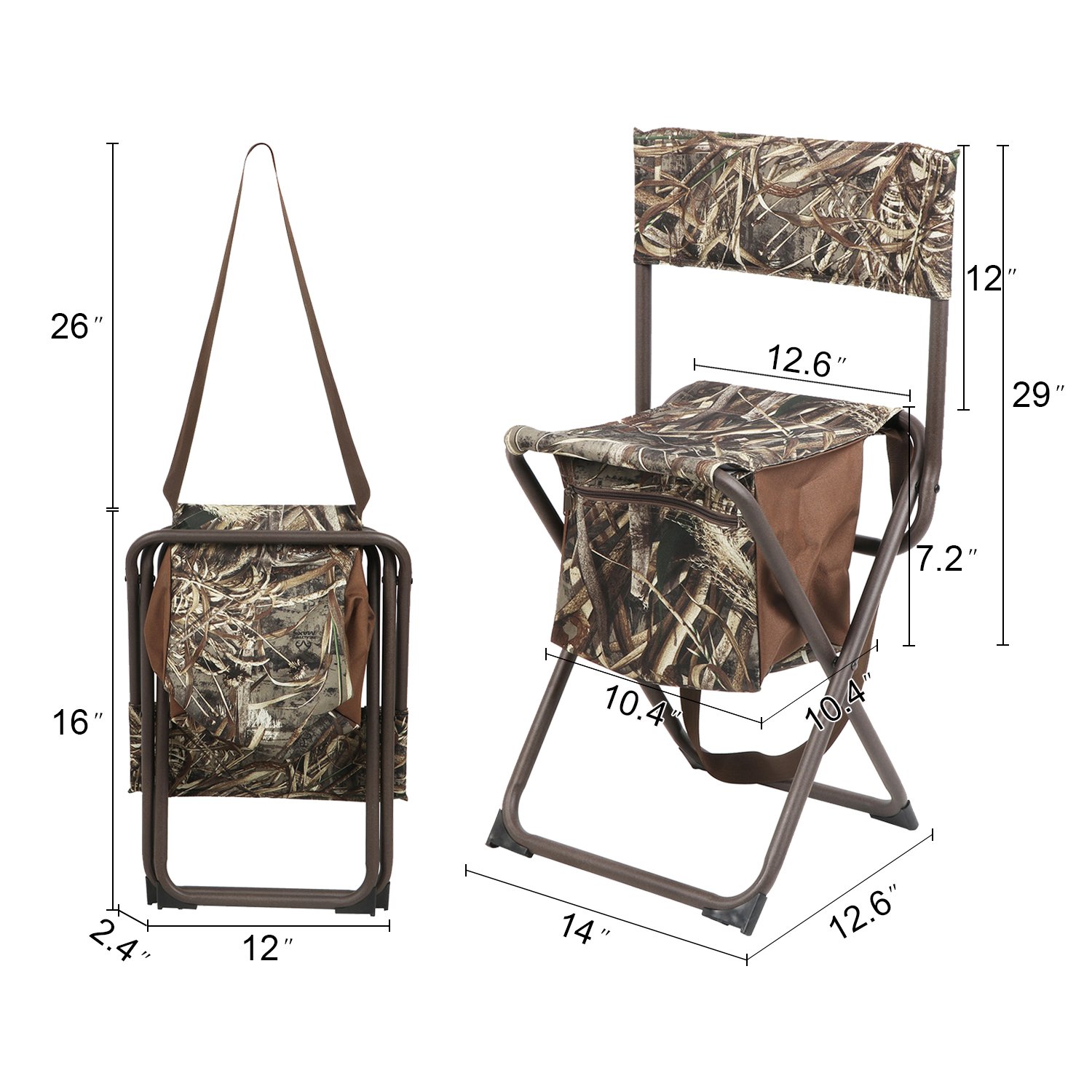 Lightweight Folding Camping Chair with Backrest & Storage Pocket - Portable Stool for Hunting, Fishing, Beach, Picnic - Supports 225 lbs (Camouflage) | Perfect for Outdoor Adventures, Tailgating & Backyard Relaxation