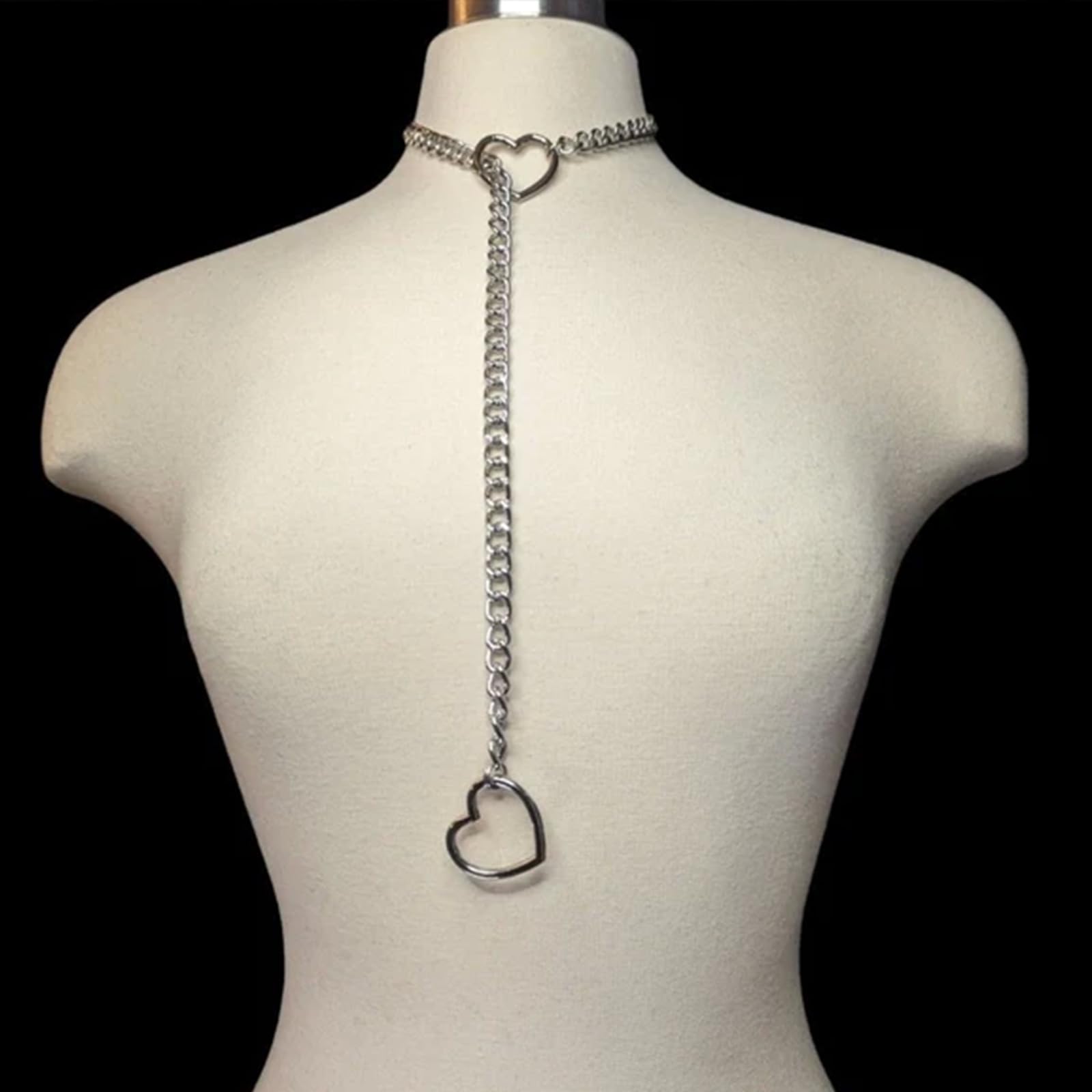 Stainless Steel Heart O-Ring Slip Chain Necklace for Women & Men | Adjustable Cuban Chain Bar Y Necklace | Punk Rock Collar Handmade Lariat | Perfect for Daily Wear, Parties & Gifts