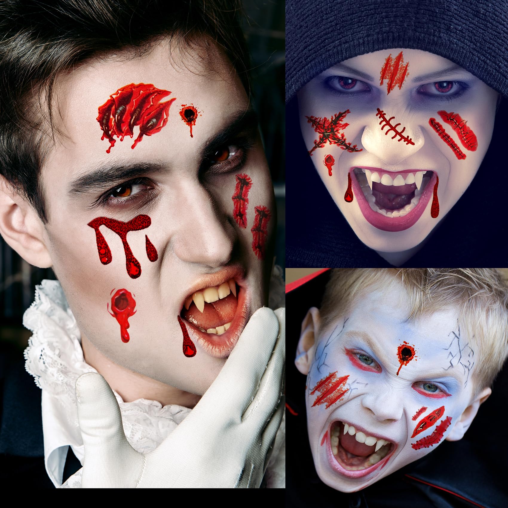 Women's Halloween Vampire Costume Set with Devil Horns Headband, Vampire Face Jewels & Teeth - Scary Tattoos & Makeup Accessories for Kids & Girls Cosplay | Perfect for Halloween Parties, Costume Contests & Themed Events