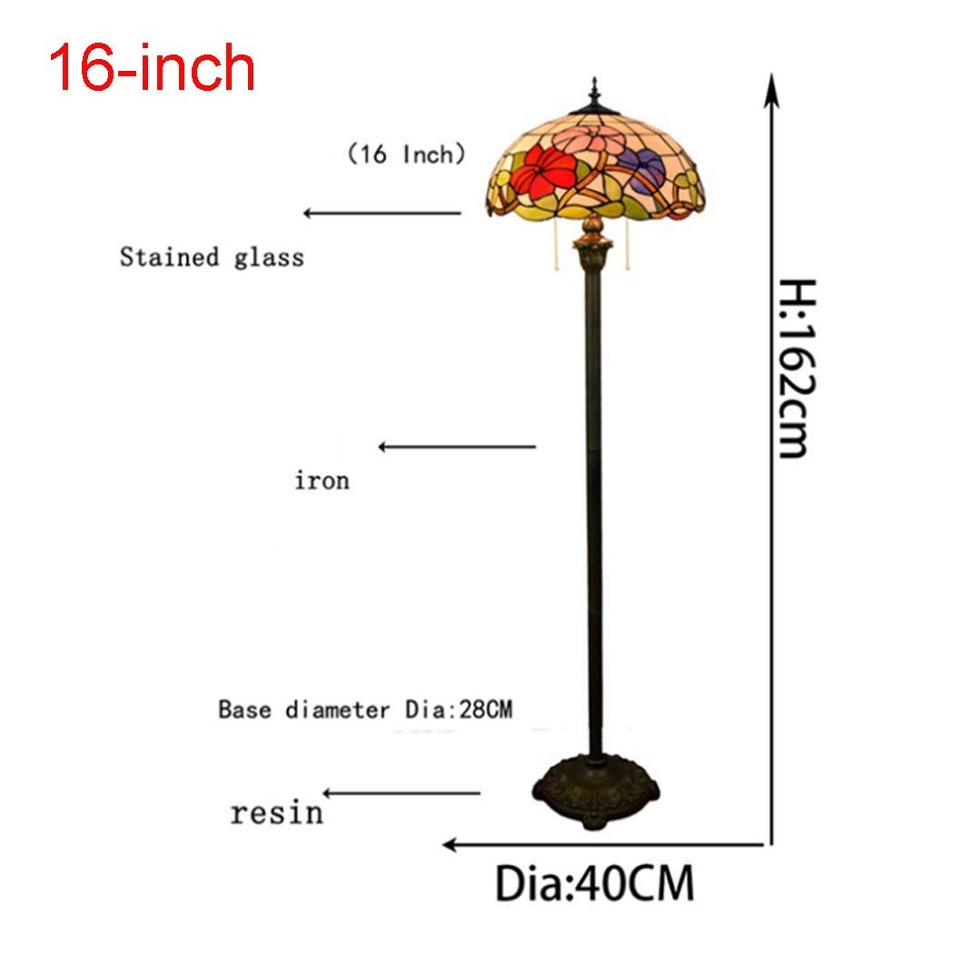 Tiffany Style Stained Glass Floor Lamp - Handmade Pastoral 16-Inch Tall Uplighter with Foot Switch, E27×2 Socket, 40W, 220V - Perfect for Living Room, Bedroom & Home Decor | Elegant Lighting for Reading Nook, Lounge Area & Cozy Corners