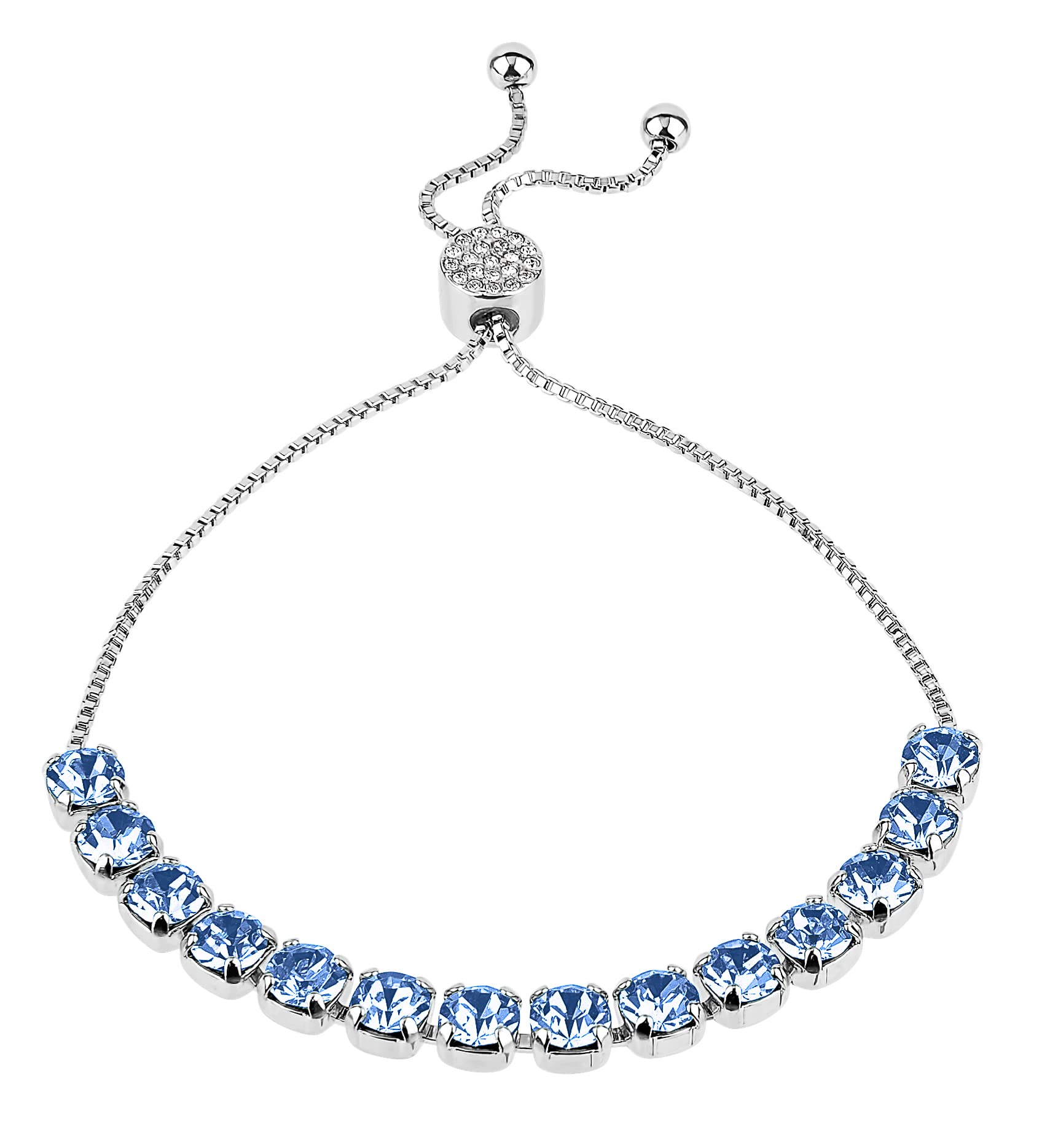 INSPIRED VOICES Adjustable Lariat Tennis Bracelet for Women - Sparkling Rhinestone Crystal Bracelet in Blue, Pink, Purple | Perfect for Parties, Weddings & Everyday Elegance