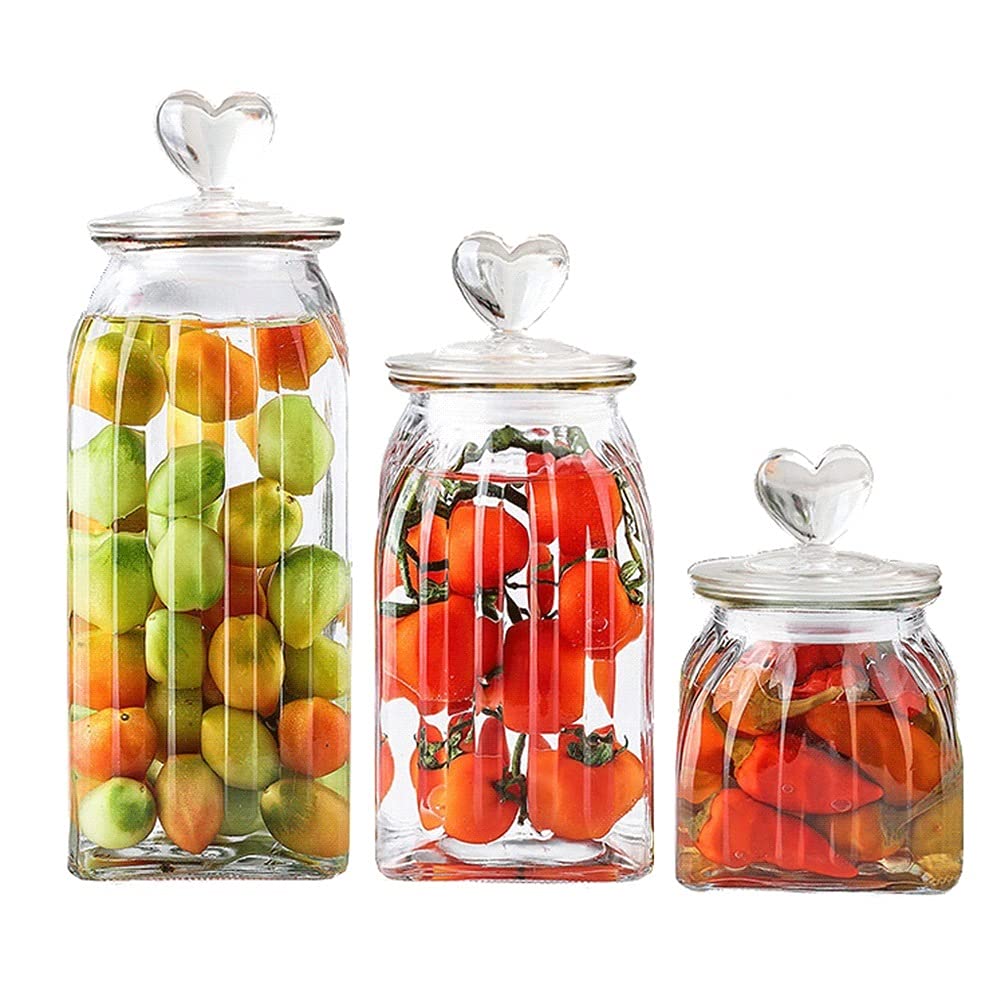 LTCTL 3-Piece Clear Square Glass Canister Set with Airtight Lids - Food Storage Containers for Tea, Coffee, Sugar, Flour & Dry Goods | Perfect for Kitchen Pantry Organization & Countertop Display