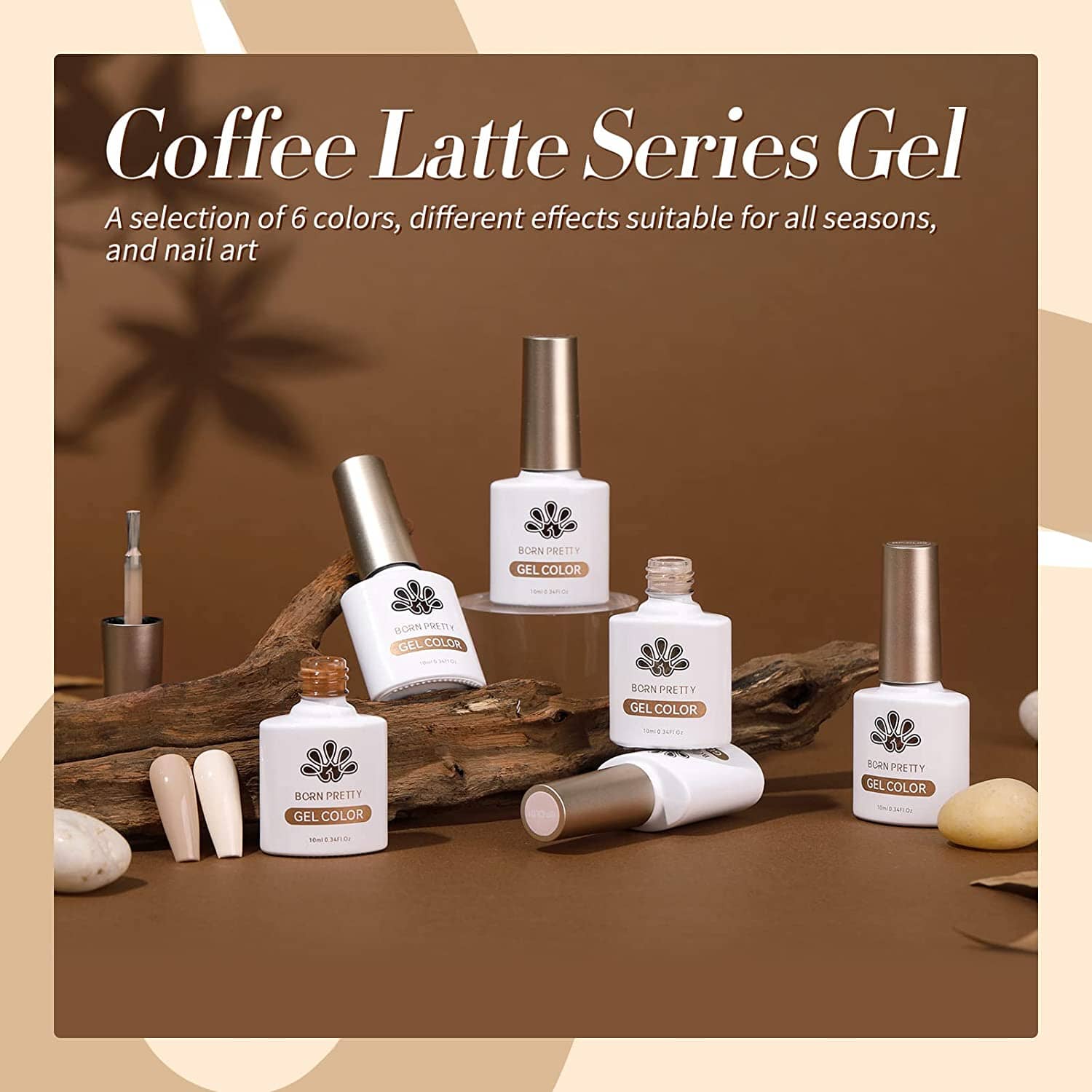 6 Colors Nude Brown Gel Polish Set for Nails - Long Lasting Soak Off UV LED Manicure Kit | Perfect for Home Salon, DIY Nail Art & Professional Use