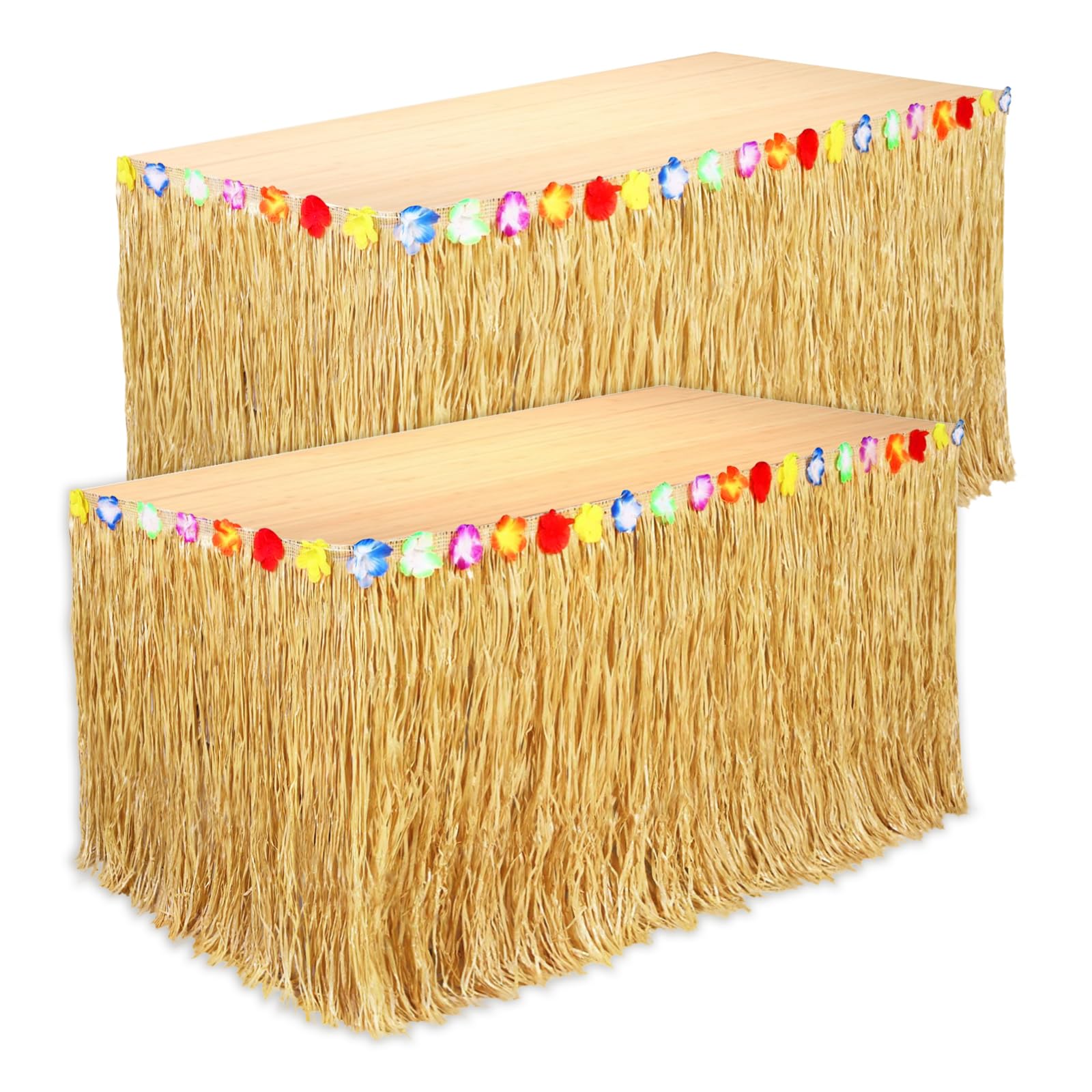 Hawaiian Luau Party Decorations - 2 Pack Tropical Grass Table Skirts 53.2