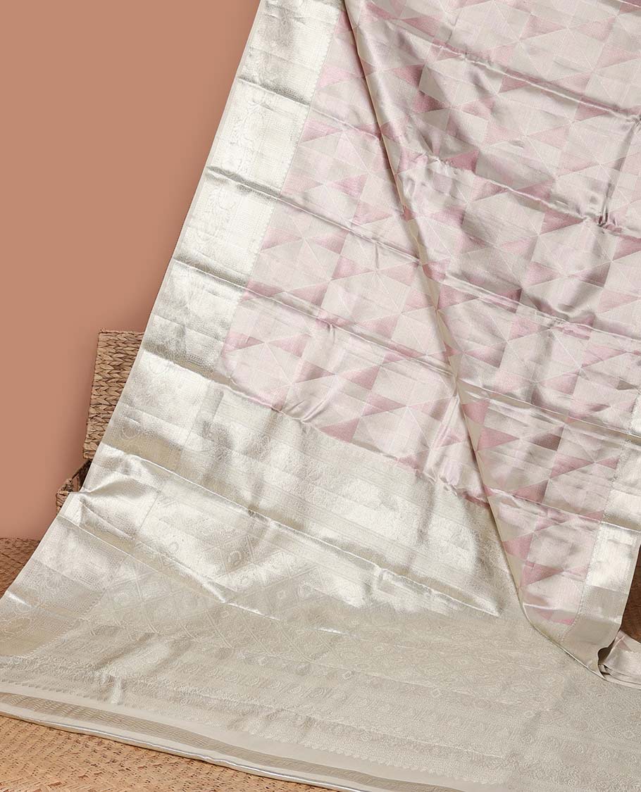 Elegant Beige Geometric Kancheepuram Tissue Silk Saree with Self Border - Traditional Thilakam Mokku, Kodi Visiry & Banaras Zari Design Pallu - Perfect for Weddings, Festivals & Special Occasions