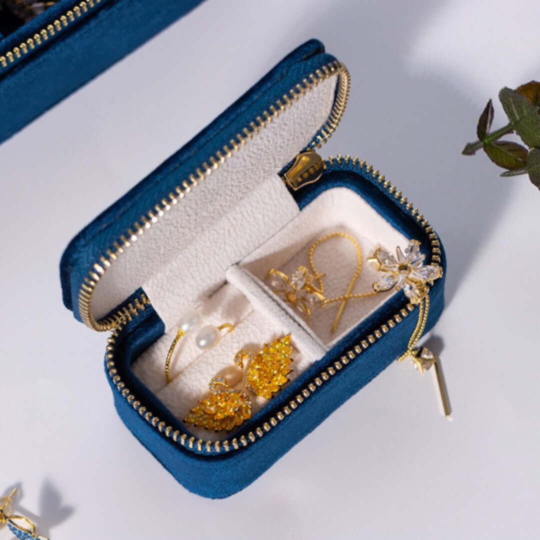Portable Velvet Jewelry Organizer Box with Multiple Compartments - Travel Jewelry Case for Necklaces, Rings & Earrings | Perfect for Home Storage & Travel Accessories (SS029)