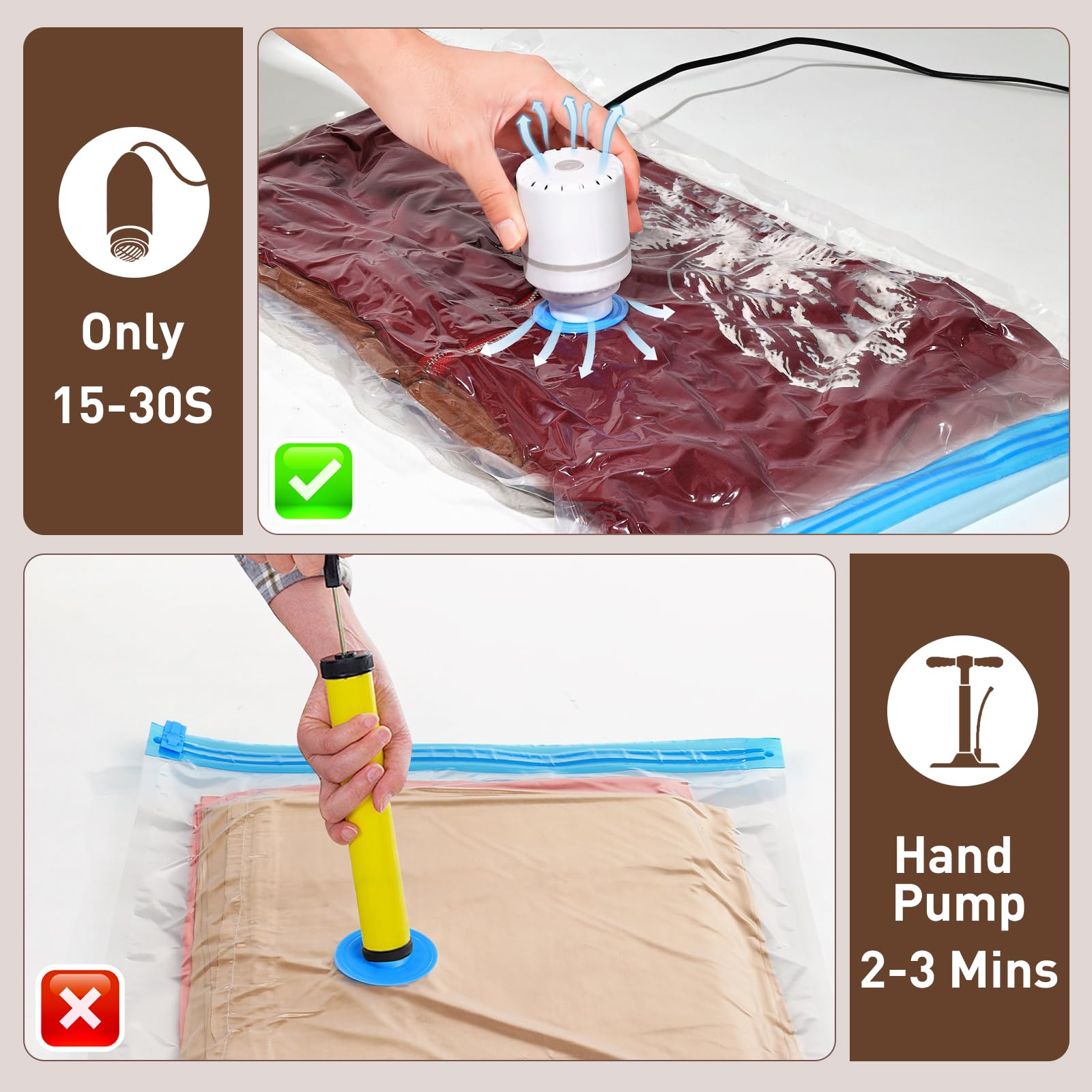 Warmi Vacuum Storage Bags with Electric Air Pump | Space Saving Vacuum Seal Bags for Clothes, Blankets, Duvets, Pillows & Comforters | Travel & Home Storage Solution for Luggage, Wardrobe & Seasonal Items