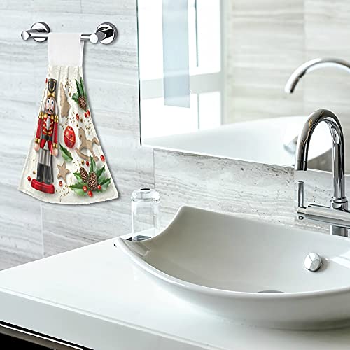 Premium Christmas Nutcracker Kitchen Towels - 2 Pack Soft Absorbent Hand Towels with Hanging Loop for Bathroom, Kitchen, Oven & Stove Handle - Holiday Decorative Dish Cloths for Winter Home Decor & Gifts