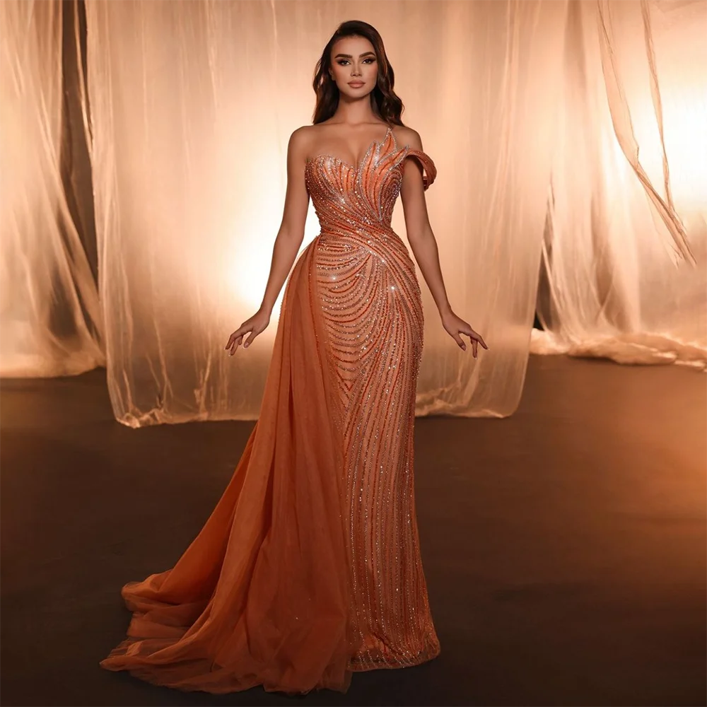 Elegant Arabic Blue One Shoulder Evening Gown with Beaded Side Overskirt - Luxury Dubai Style Women's Party Dress LA72662 for Prom, Gala & Special Occasions