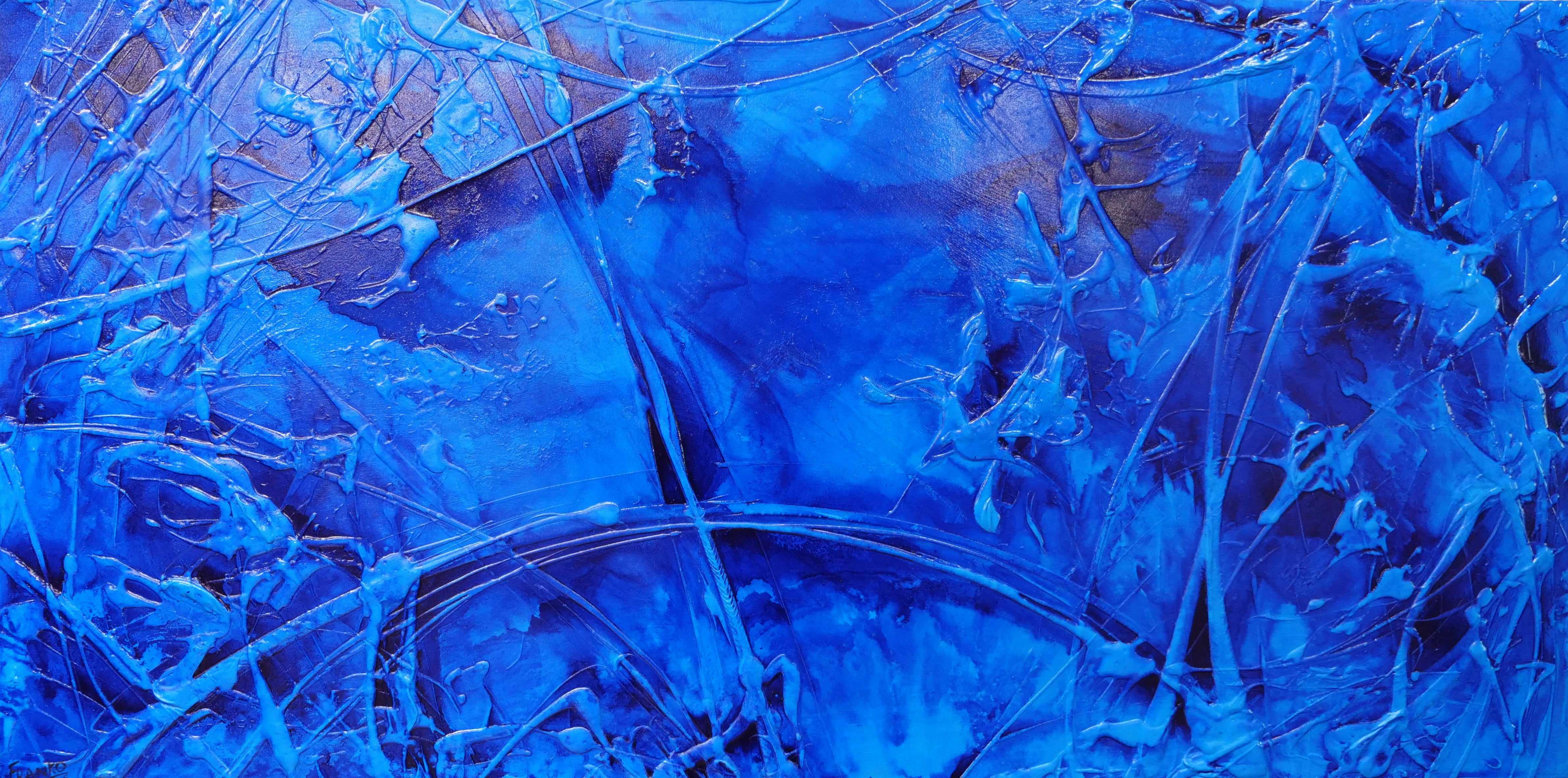 240cm x 120cm Blue Ink Textured Abstract Painting - Sapphire Sugar - Modern Wall Art for Living Room, Bedroom & Office Decor