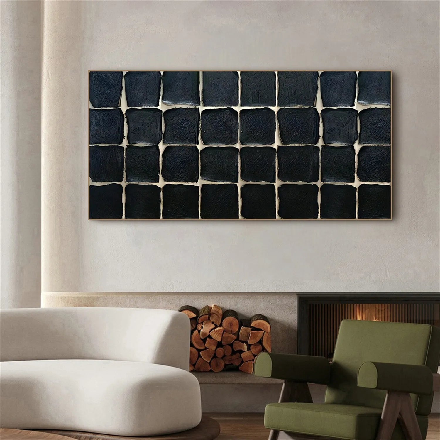 Black Plaster Art Minimalist Textured Painting - Modern Abstract Wall Decor for Living Room, Bedroom & Office - #MZ109