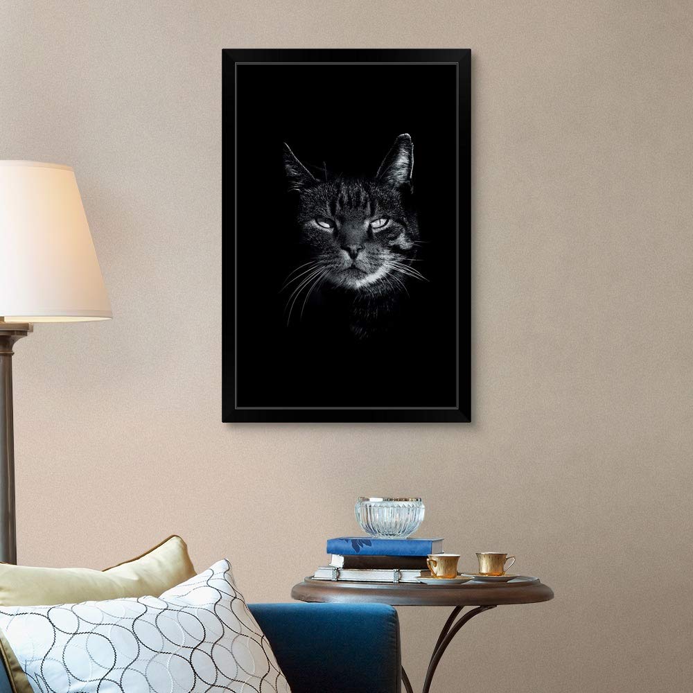 Dark Cat Black Framed Art Print - Elegant Cat Wall Art Decor for Living Room, Bedroom & Office | Unique Feline Painting for Home & Gifts