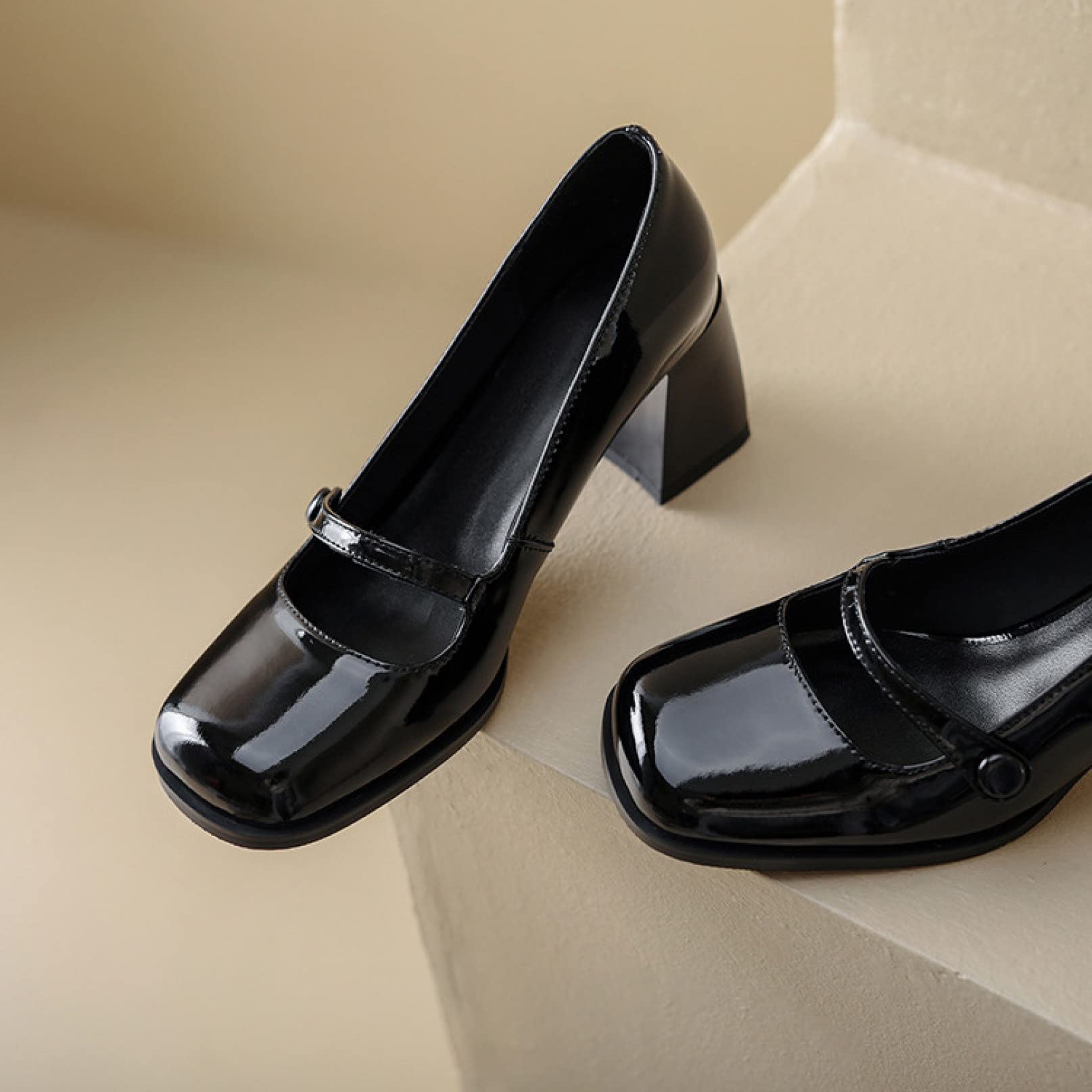 Trendy Women's Slip On Mary Jane Shoes - Comfortable Patent Leather Mid Heel Square Toe Chunky Pumps for Party, Work & Casual Wear | Perfect for Weddings, Office & Everyday Outfits