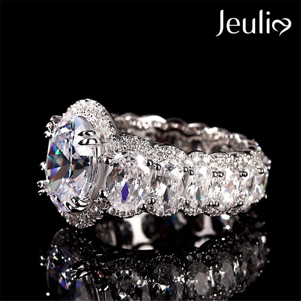 8.2 Carat Oval Cut Cubic Zirconia Halo Engagement Ring for Women - Sterling Silver CZ Solitaire Wedding Band, Romantic Jewelry Gift for Anniversary, Proposal & Special Occasions