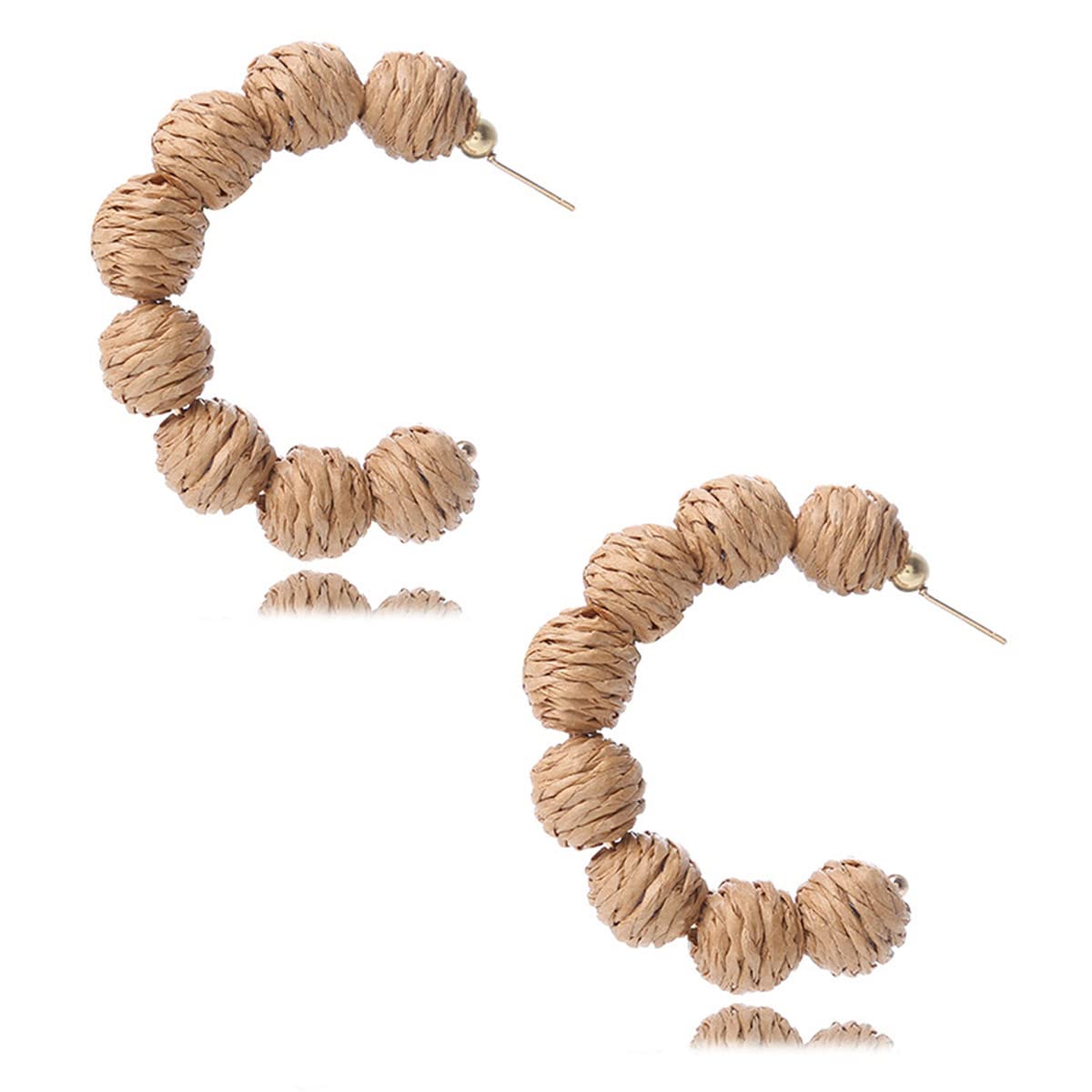 Handmade Rattan Bead Ball Cuff Earrings - Bohemian Straw Wicker Dangle Drop Earrings for Women | Summer Beach Party Jewelry, Wedding Accessories, Festival Outfit