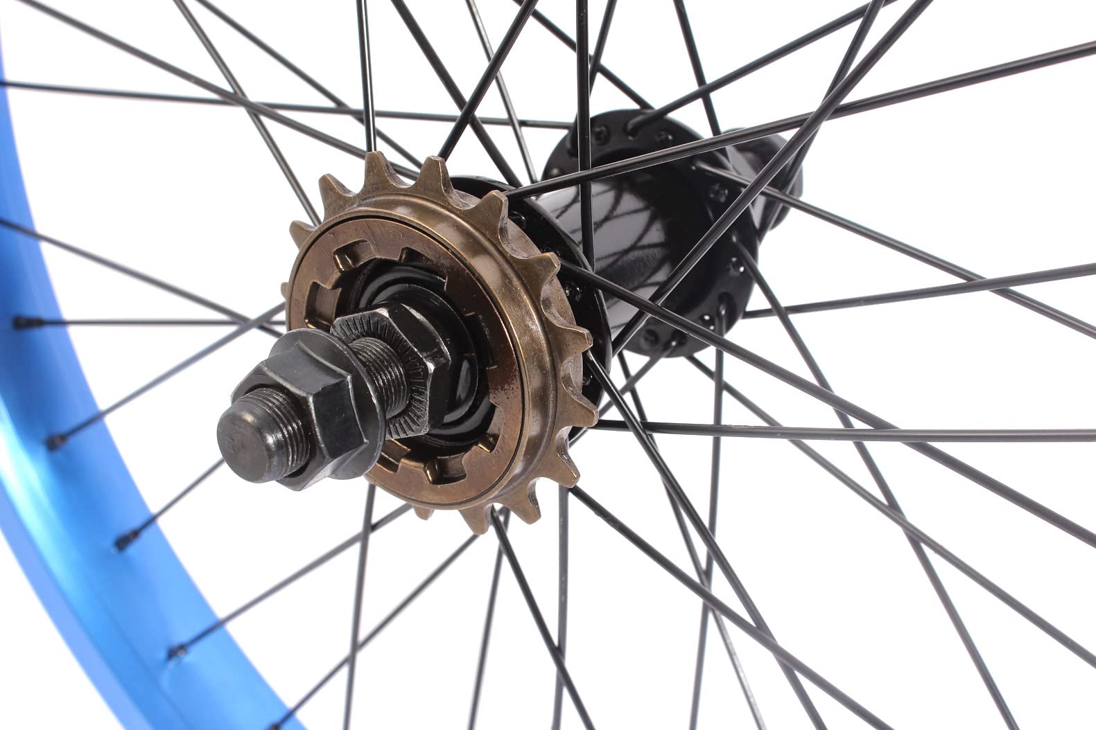 KHE BMX Rear Wheel 20 Inch 7005 Aluminum 36H 14mm Blue Anodized 16T Sprocket - Durable Bike Wheel for BMX Racing, Stunt Riding & Urban Cycling