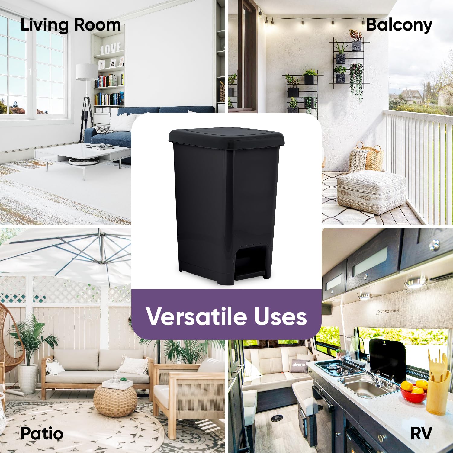 Superio 2.5 Gallon Slim Step-On Trash Can with Lid - Small Plastic Garbage Bin for Bathroom, Kitchen, Office, Under Desk, Bedroom & Dorm - Space-Saving Design, Hands-Free Foot Pedal Operation - Perfect for Tight Spaces & Hygiene-Conscious Homes (Black)