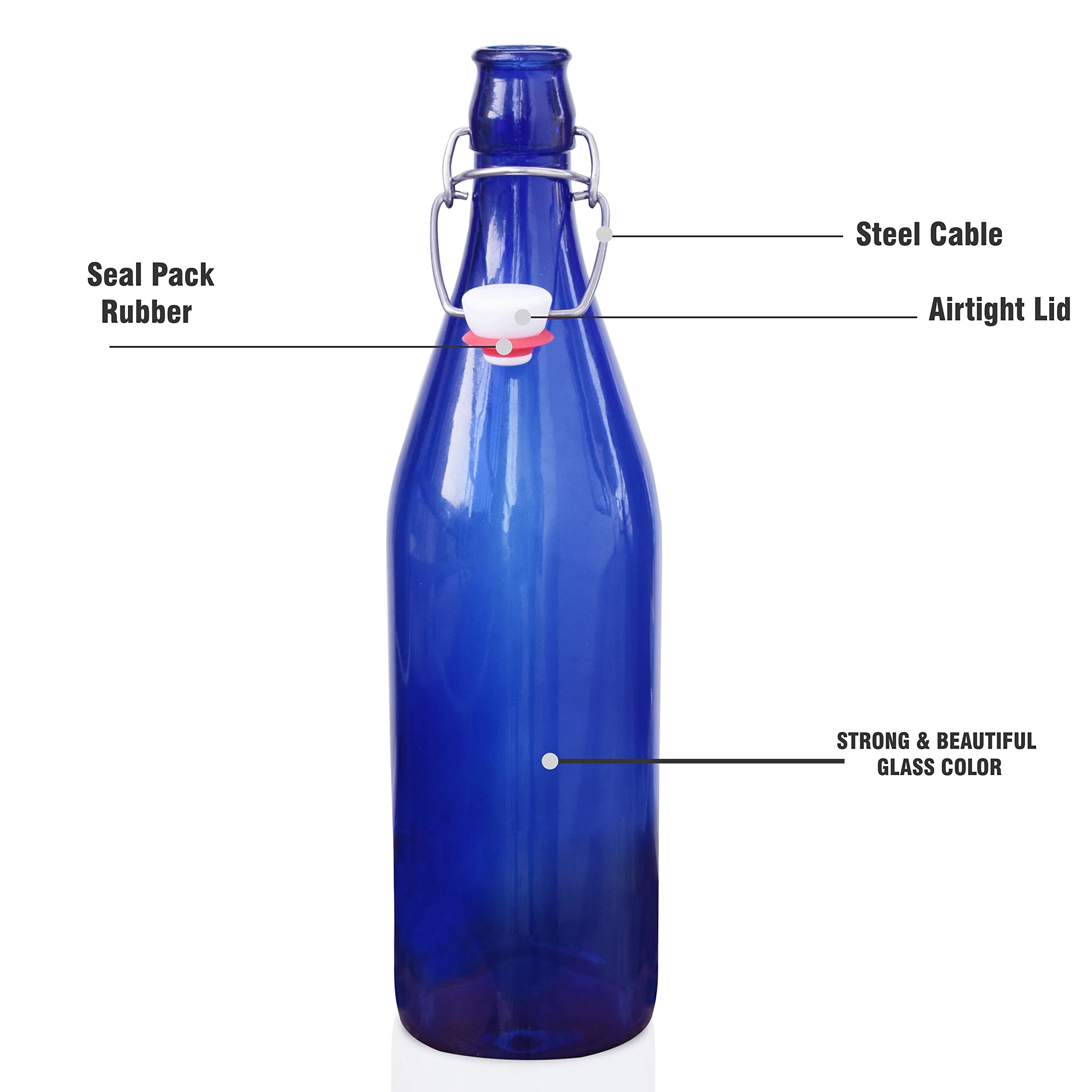 Pure Source India Glass Water Bottle - 1000ml (34oz) Airtight Leakproof BPA-Free Reusable Drinking Bottle - Blue - Perfect for Gym, Hiking, Office & Travel Hydration