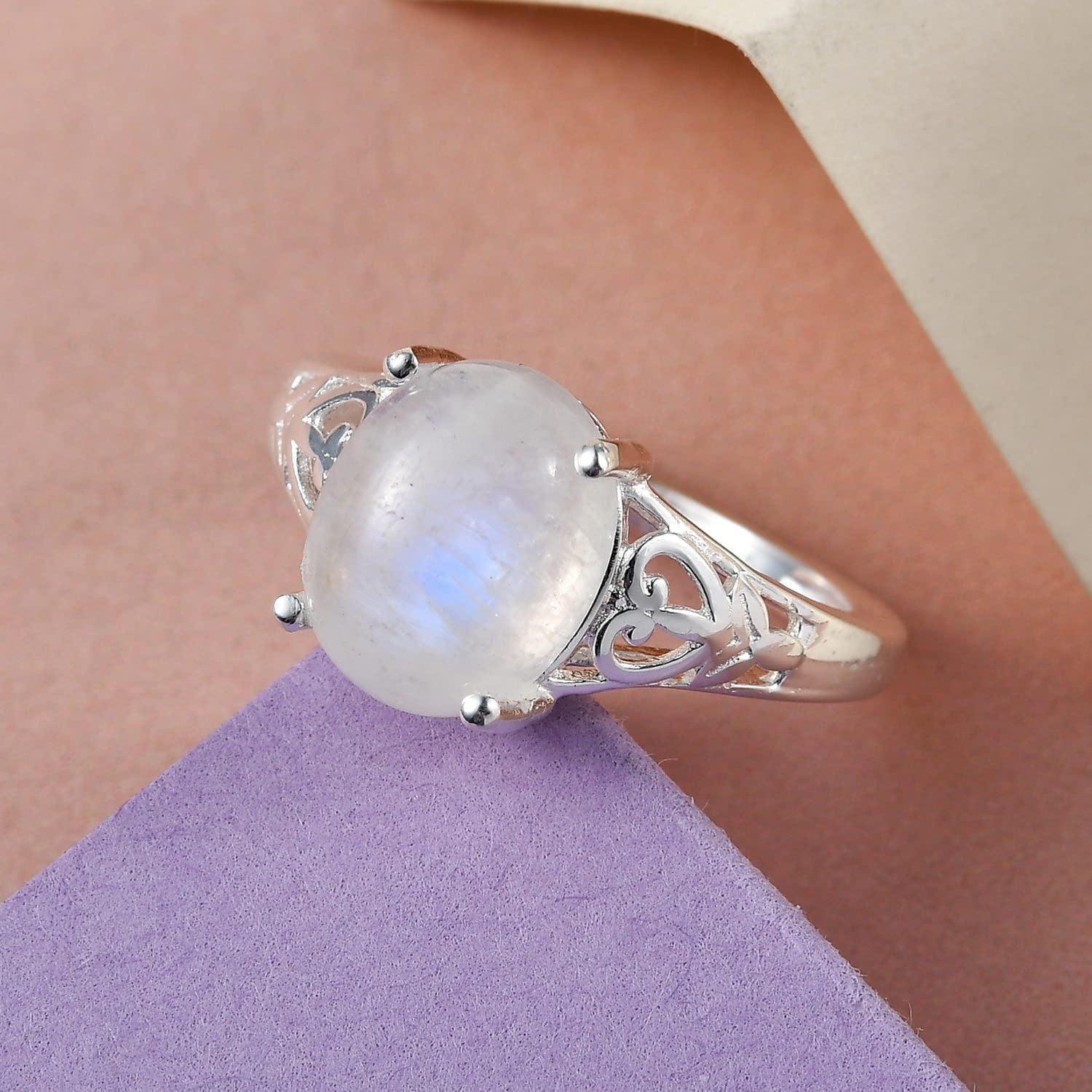 Shop LC Rainbow Moonstone Ring - 925 Sterling Silver Wedding & Birthday Gift for Women - Perfect for Bridal Jewelry, Anniversary, and Special Occasions