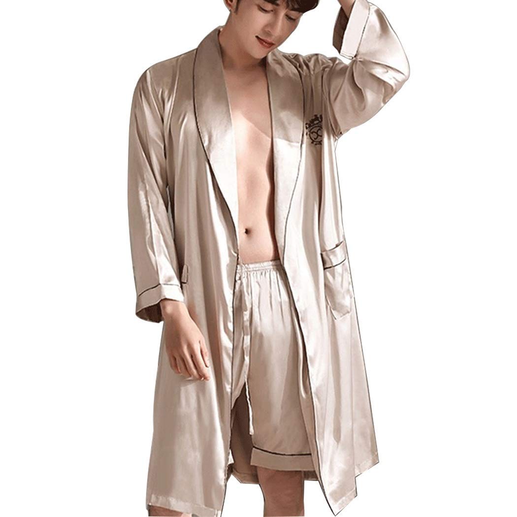 LLSS Men's Summer Long-Sleeve Silk-Like Pajama Set - Lightweight & Breathable Sleepwear for Spring & Autumn - Perfect for Lounging, Sleepwear & Home Relaxation