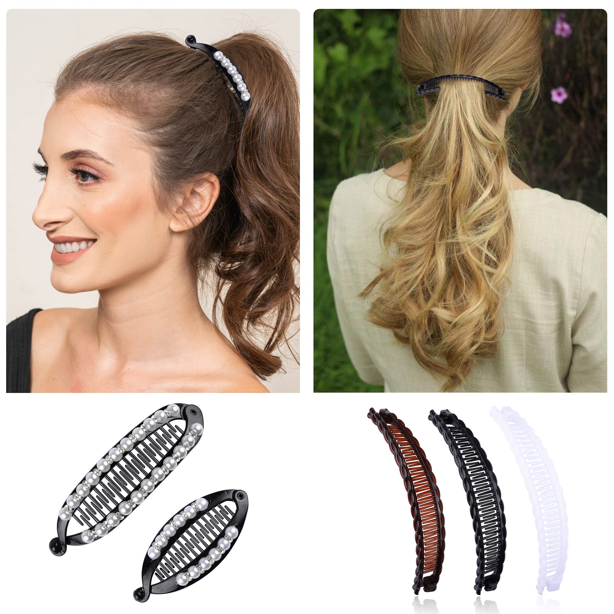 Aethland 11PCS Banana Hair Clips Set - Classic Clincher Combs, Fishtail Hair Clips, Pearl Hair Clips & Ponytail Holders for Women & Girls - Perfect for Thick, Fine Hair & Interlocking Hairstyles - Great for Parties, Weddings, Work & Everyday Styling