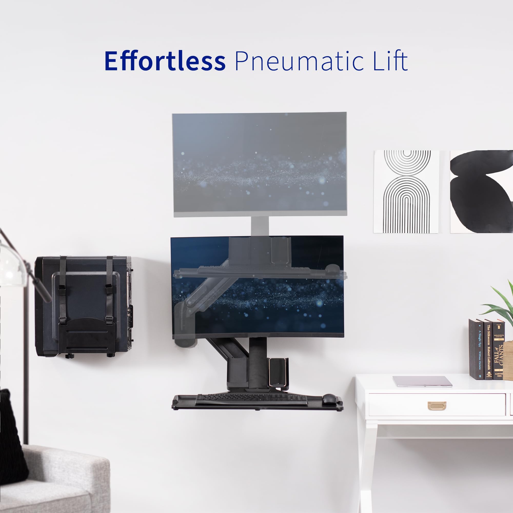 VIVO Premium Black Single Monitor and Keyboard Counterbalance Sit-Stand Wall Mount with CPU Holder - Ergonomic Standing Desk Workstation for Home & Office (STAND-SIT1WD) - Perfect for Small Spaces, Gaming Setups, and Productivity Workstations