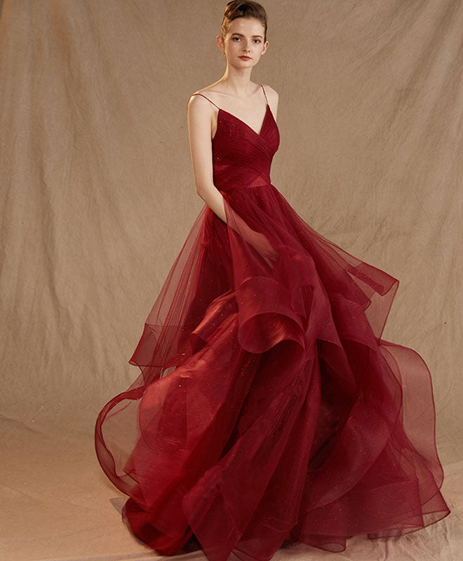 Elegant Burgundy Tulle Long Prom Dress & Evening Gown for Women - Perfect for Homecoming, Formal Dances, and Special Occasions