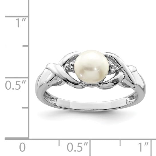 Sterling Silver Freshwater Pearl & Diamond Accent Ring - Size 8, Rhodium Plated for Women | Elegant Jewelry Gift for Anniversary, Birthday & Special Occasions