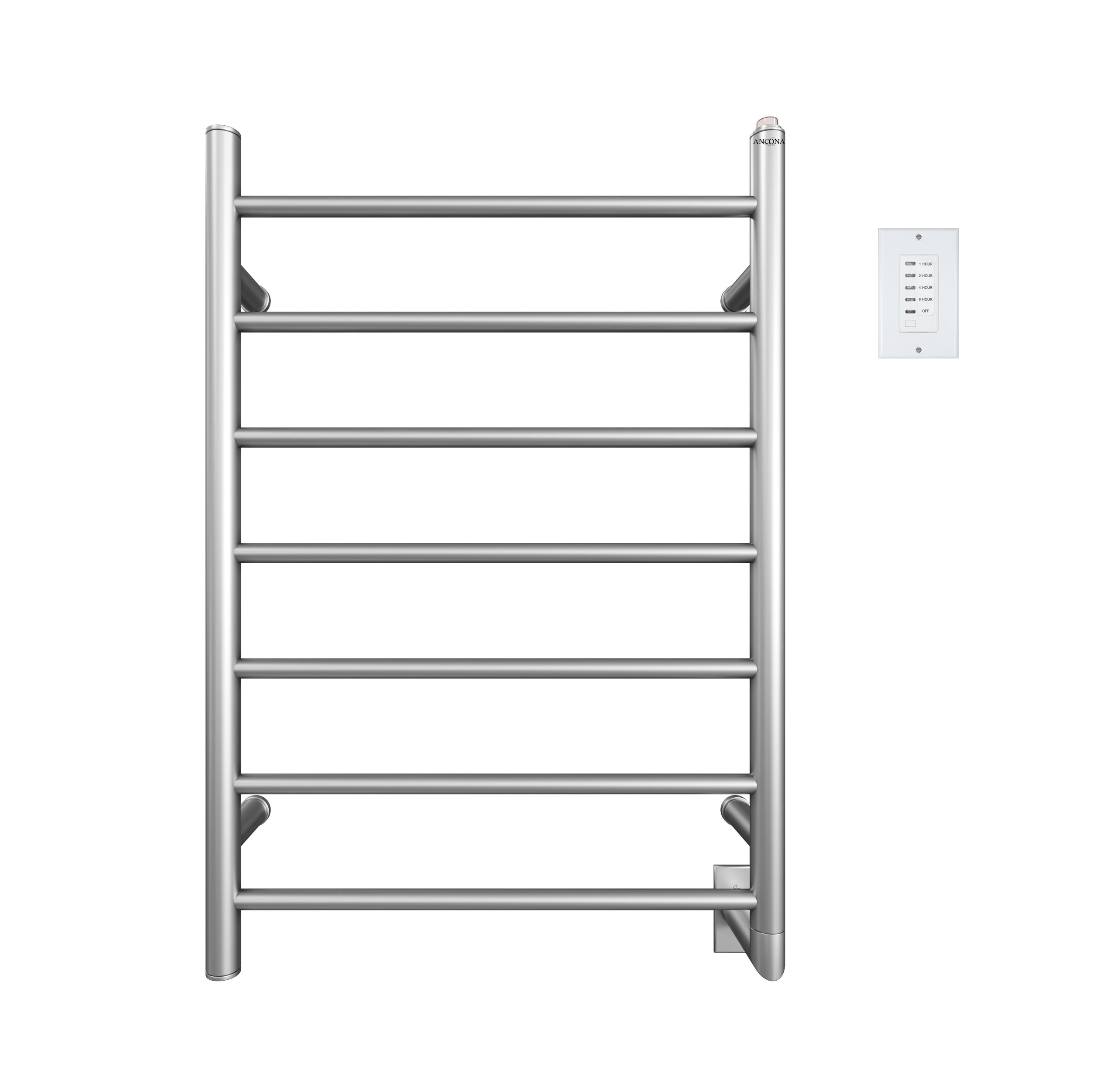 Premium 7-Bar Hardwired Bathroom Towel Warmer - Brushed Stainless Steel with Digital Wall Timer - Perfect for Spa, Luxury Hotels & Home Bathroom Heating
