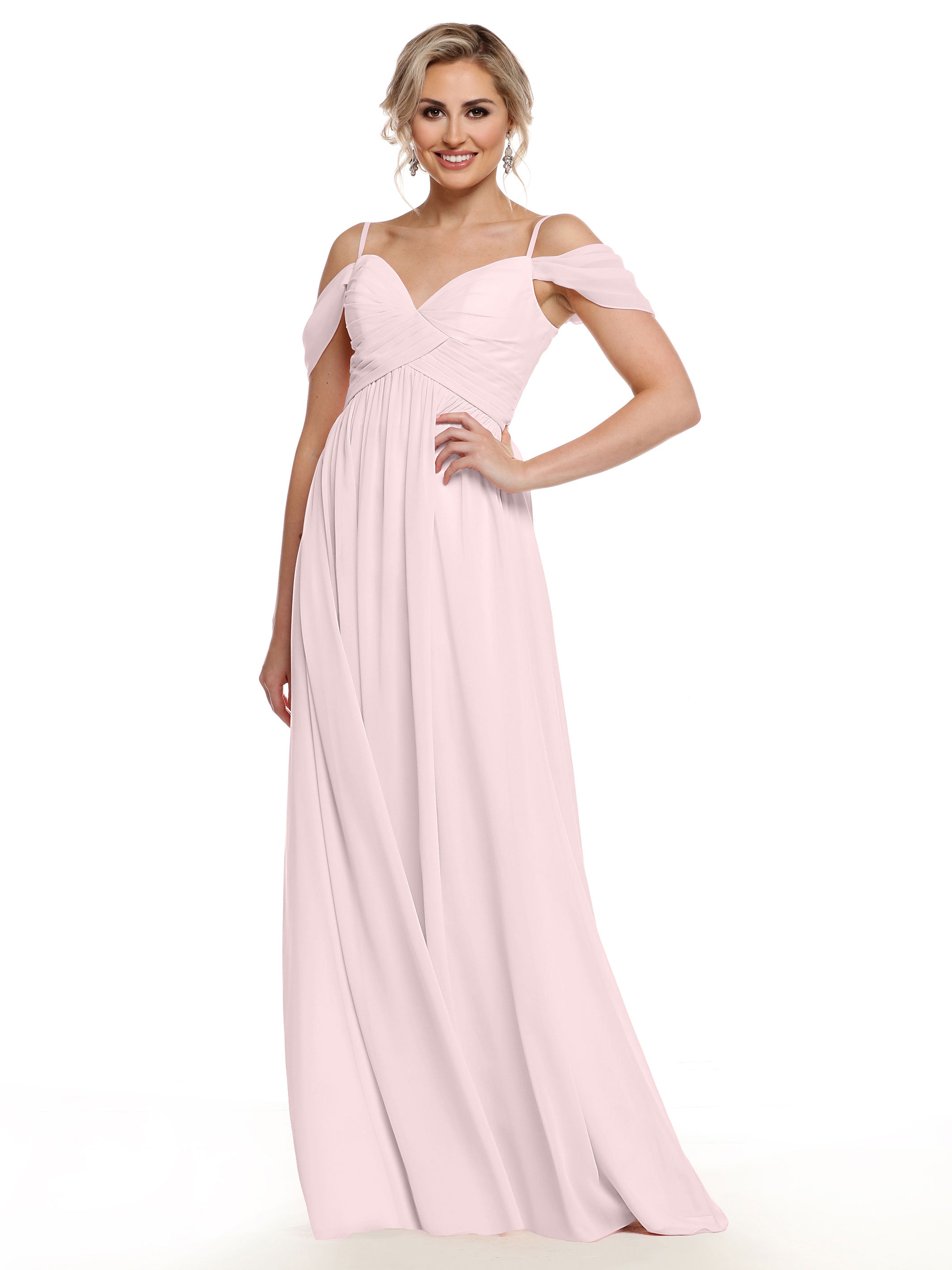 Elegant 80142 Off-The-Shoulder Chiffon Bridesmaid Dress with Spaghetti Straps - Perfect for Weddings, Formal Events & Evening Parties