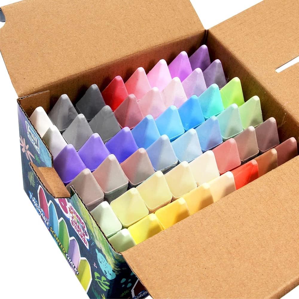 48-Pack Vibrant Scented Neon Sidewalk Chalk for Kids - Jumbo Washable Cone-Shaped Chalk for Outdoor Play, Street Art & Chalkboard Activities - Perfect for Driveway Drawing, Classroom Learning & Summer Fun