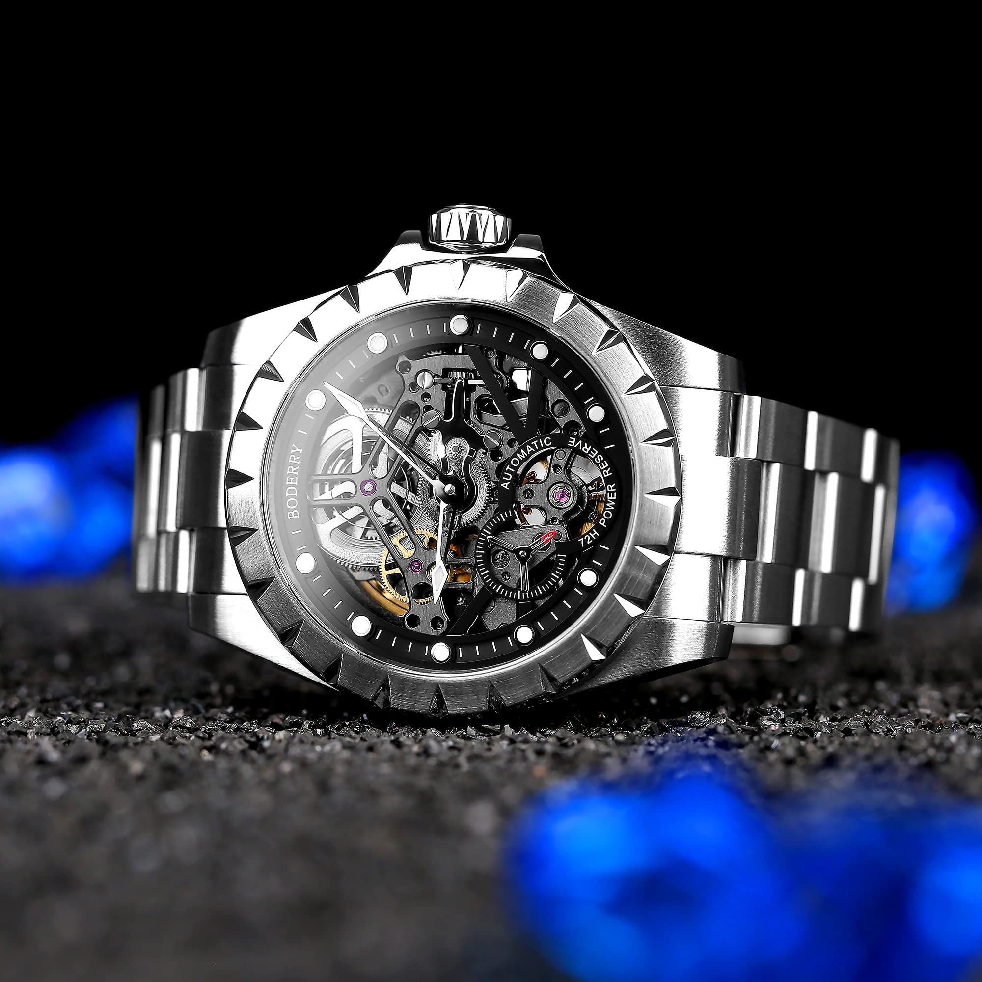 BODERRY Men's Skeleton Watch Titanium Automatic Mechanical Watch with 72H Power Reserve, 5ATM Waterproof, Luminous Hands, Sapphire Crystal & Leather Strap - Steampunk Style Gift for Urban Professionals | Perfect for Business, Formal Events & Everyday Wear