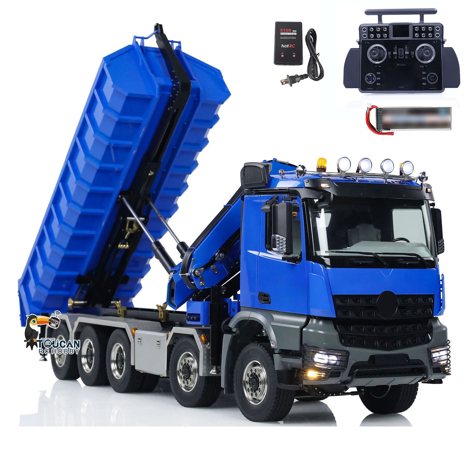 1/14 Scale RC Hydraulic Crane Dump Truck - 10x10 All-Wheel Drive Dump Car Model with 3-Speed Gearbox, U-Shaped Heavy-Duty Bucket & Timber Flatbed - Perfect for Construction Site Play, Collecting, and RC Hobby Enthusiasts