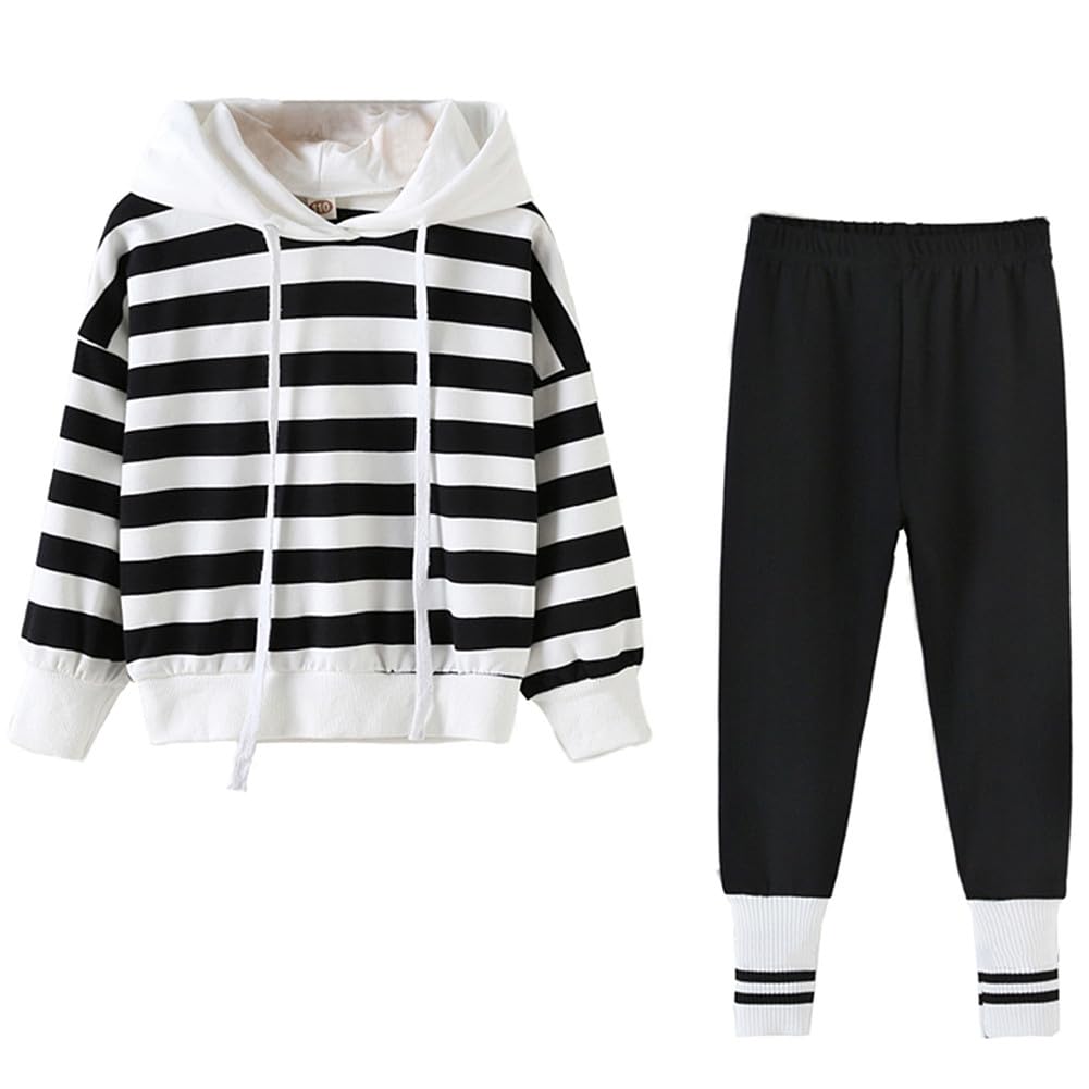 Girl's Striped Hoodie and Jogger Pants 2-Piece Outfit Set for Kids Ages 4-15 - Perfect for School, Playdates & Casual Wear