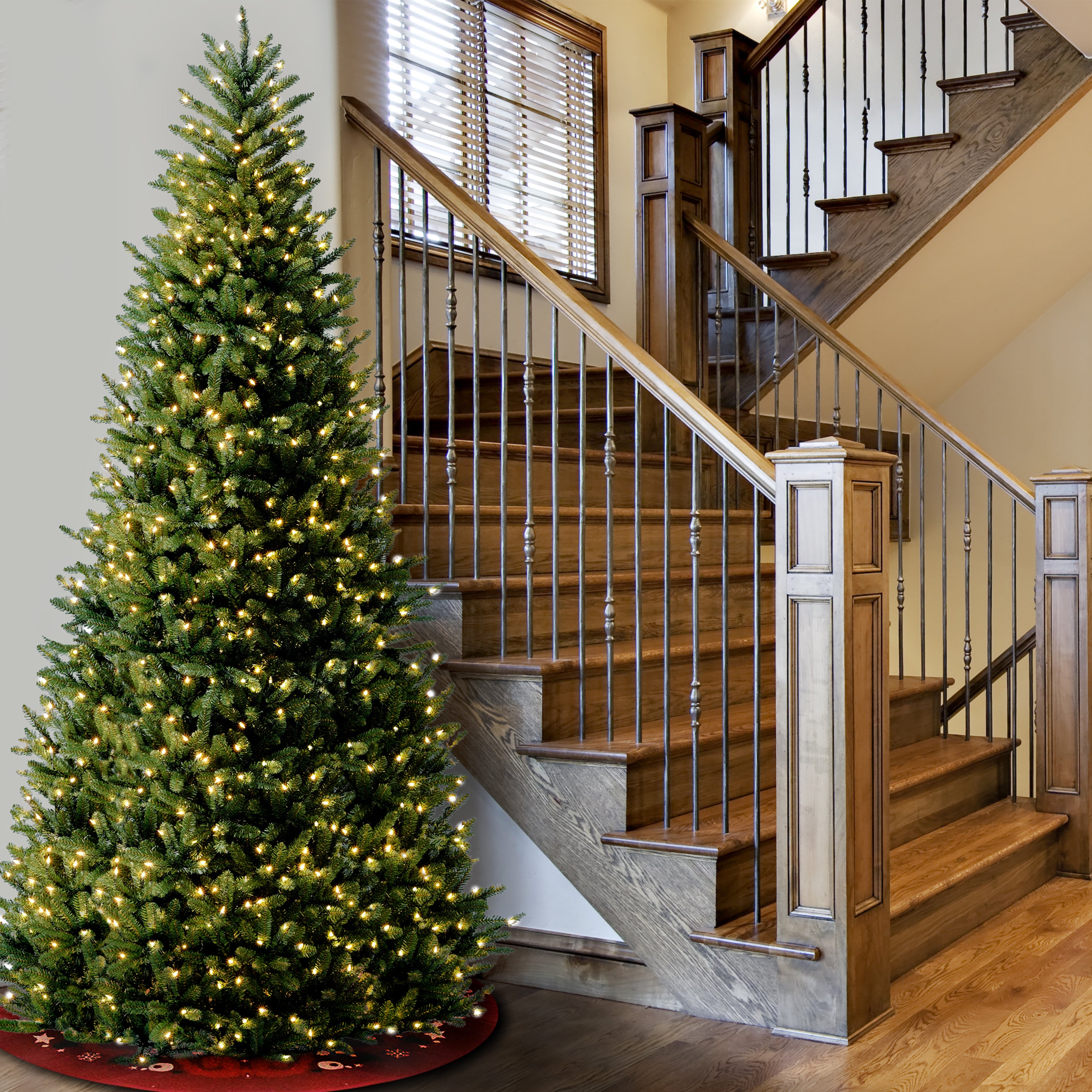 10 ft. Pre-Lit Slim Fraser Fir Artificial Christmas Tree with Clear Lights - Perfect for Home, Office, and Holiday Decorations