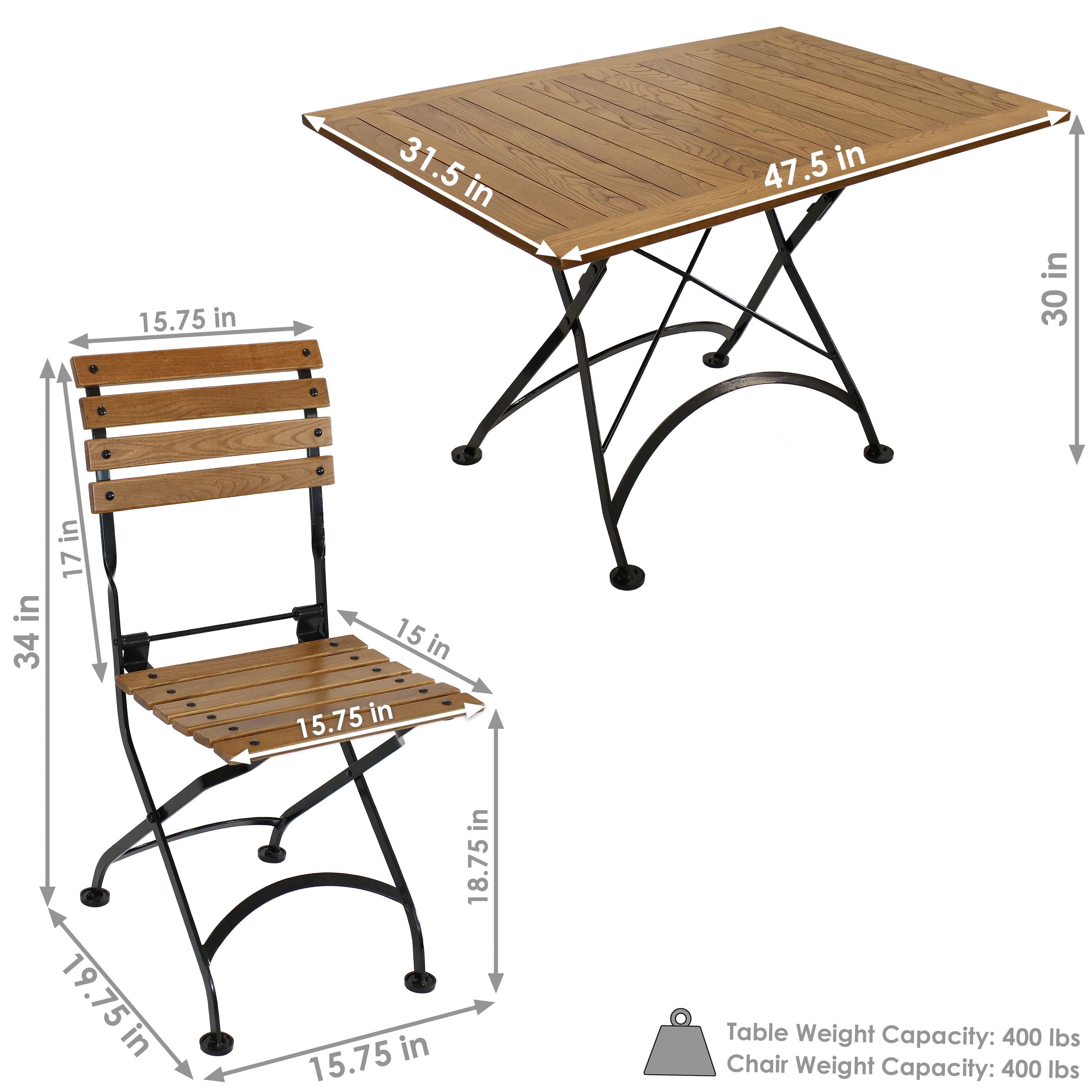 Sunnydaze 7-Piece Folding Table and Chairs Set - European Chestnut Wood Patio Furniture for Outdoor Dining, Picnics, and Garden Parties