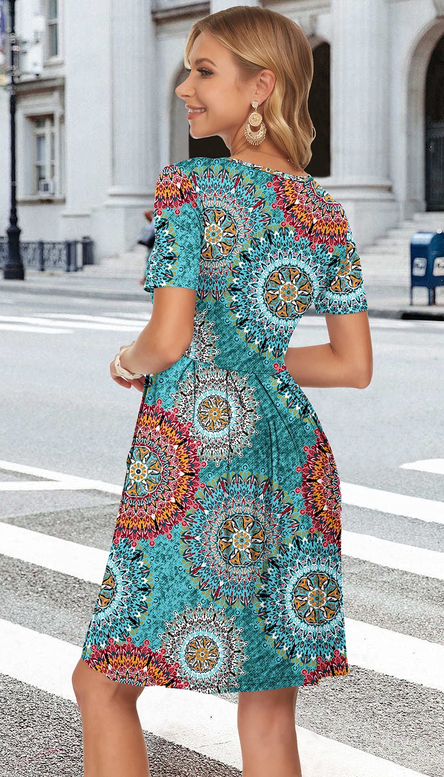 AUSELILY Women's Short Sleeve Summer Dress - Pleated Loose Swing Knee-Length Dress with Pockets | 2025 New Trendy Floral Print | Perfect for Beach Vacation, Casual Outings & Date Nights