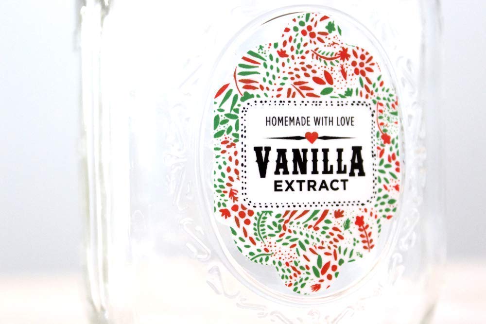 Premium Homemade Vanilla Extract Labels with 2 oz Glass Bottles - Handcrafted by Conquest of Happiness - Perfect for Christmas Gifts, Holiday Baking & DIY Spice Jars (Pack of 12)