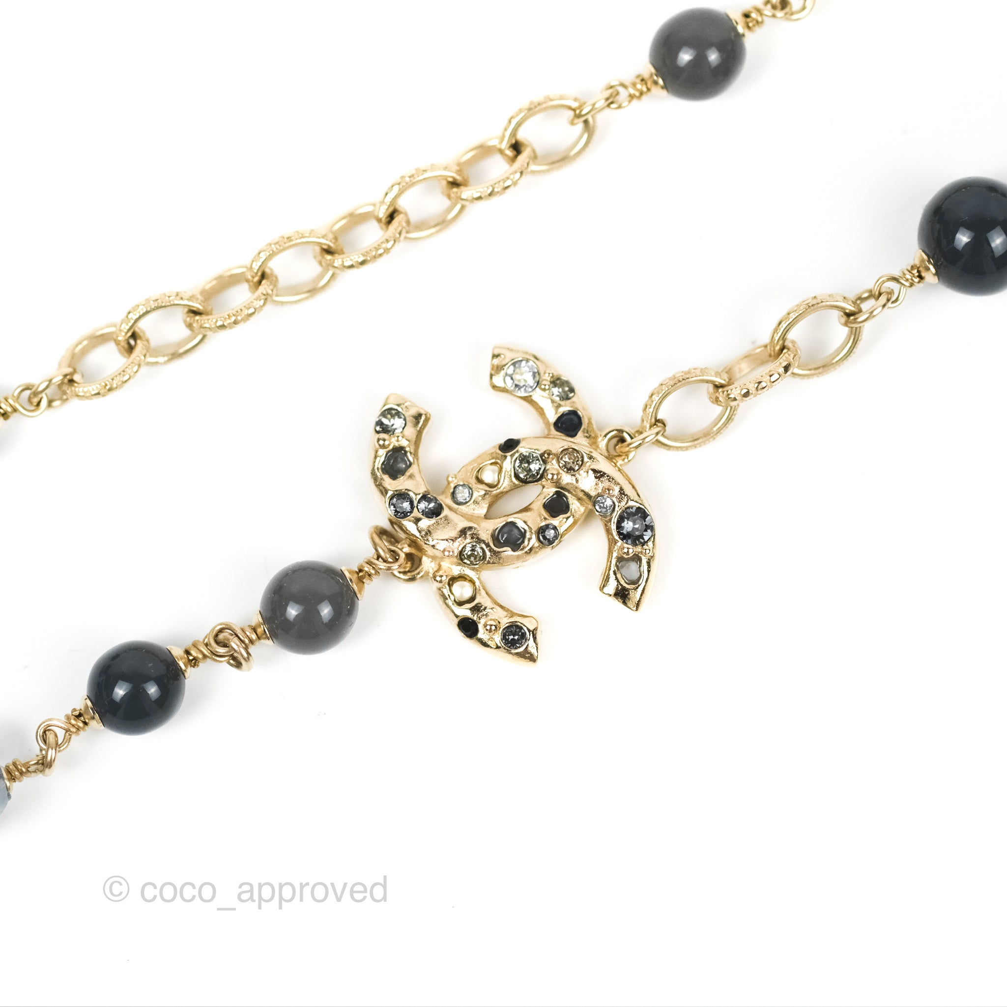Chanel CC Pearl Gemstone Chain Long Necklace Gold Tone 16A - Elegant Statement Jewelry for Women, Perfect for Parties, Weddings & Special Occasions