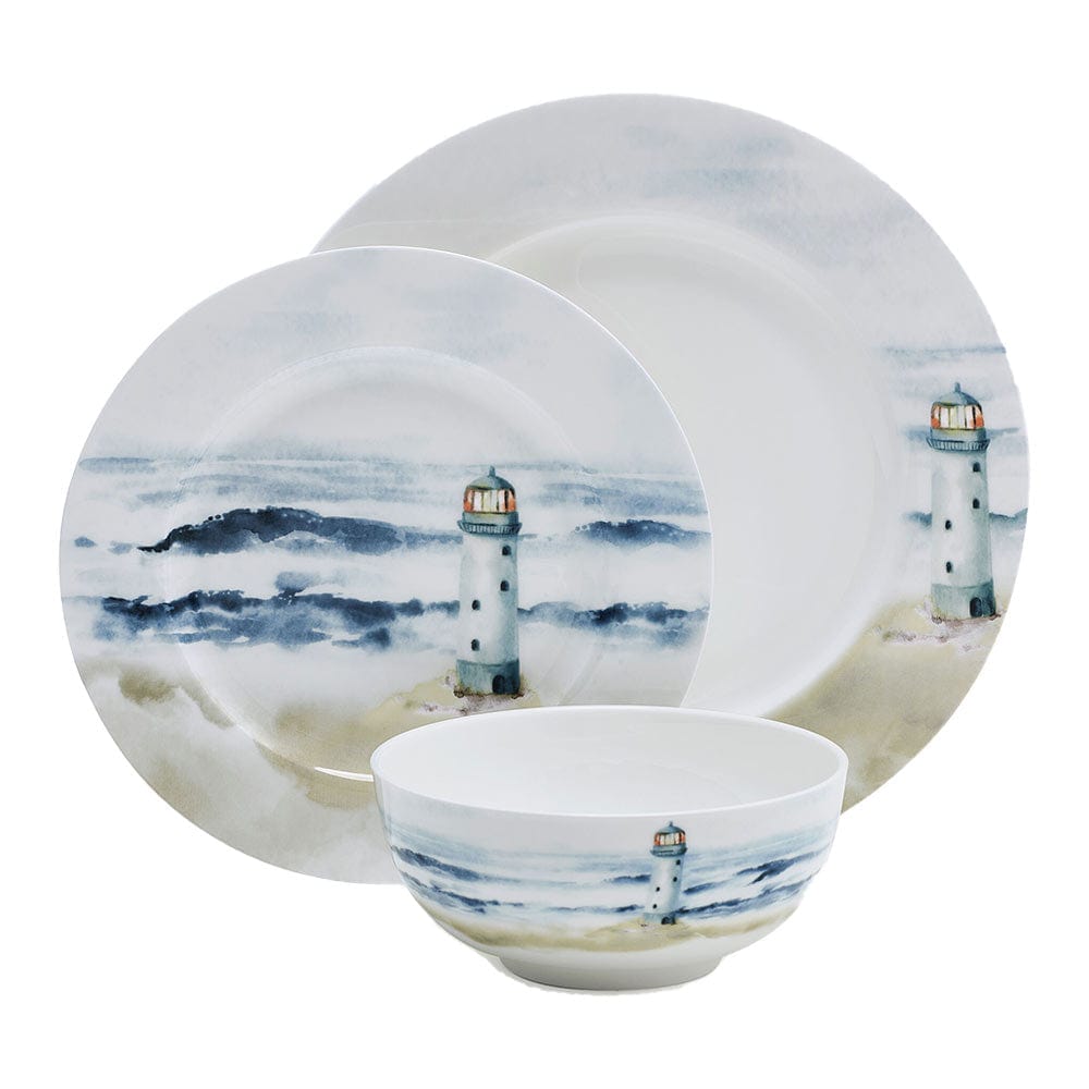Seaside 12-Piece Dinnerware Set - Service for 4 People - Elegant Porcelain Plates, Bowls & Mugs - Perfect for Beach House, Coastal Dining & Entertaining Guests