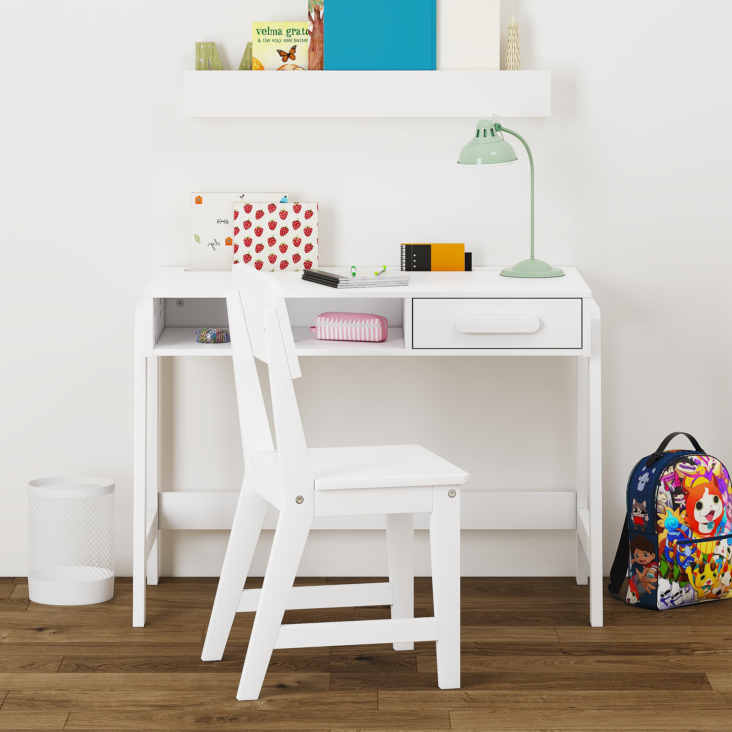 UTEX Kids Desk and Chair Set - Adjustable Wooden Study Desk with Storage Drawers, Ergonomic Children's Writing Table & Computer Workstation for Homework, Online Learning in Bedroom, Study Room or Homeschool Classroom