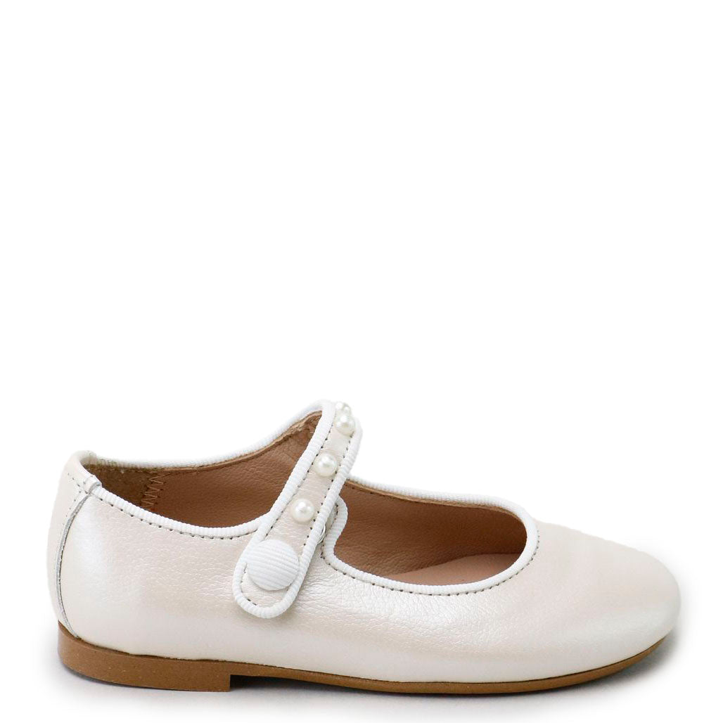 Ivory Pebbled Pearl Mary Jane Shoes for Women - Elegant & Comfortable Flats for Work, Weddings & Casual Outfits